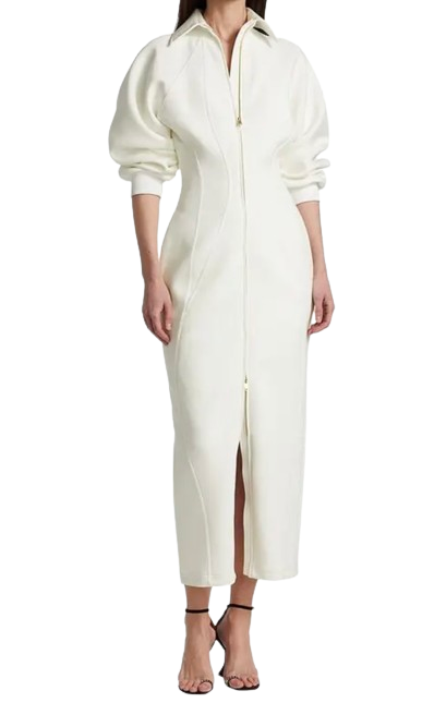 Brandon Maxwell Ivory Zip Front Maxi Dress Size XXS polyester