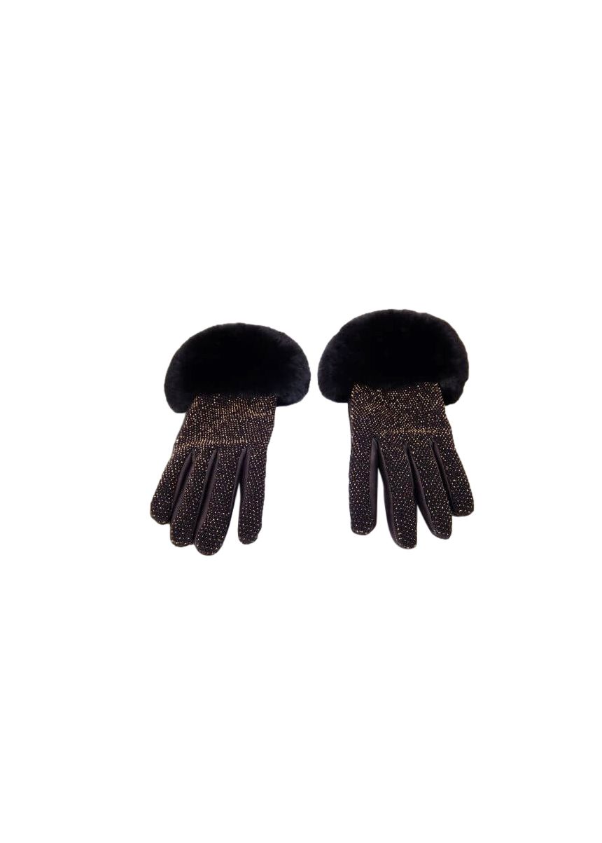 FurbySD Black Chinchilla Fur Cashmere Lined Leather Gloves Size M