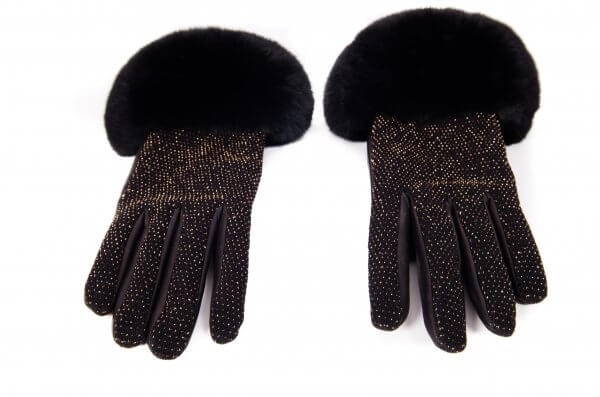 FurbySD Black Chinchilla Fur Cashmere Lined Leather Gloves Size M