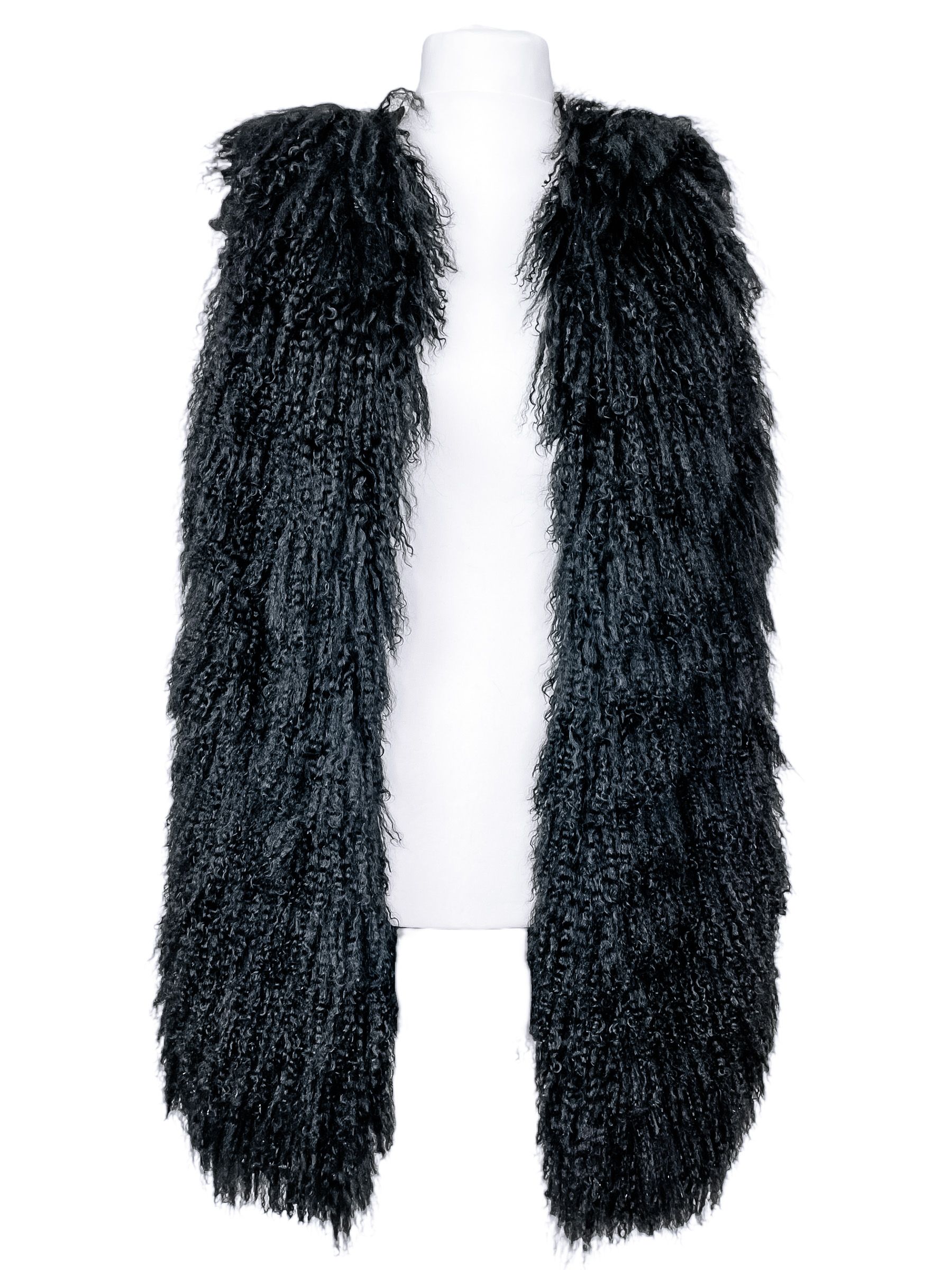 FurbySD Black Mongolian Lambs Fur Longline Gilet Size M mongolian lamb