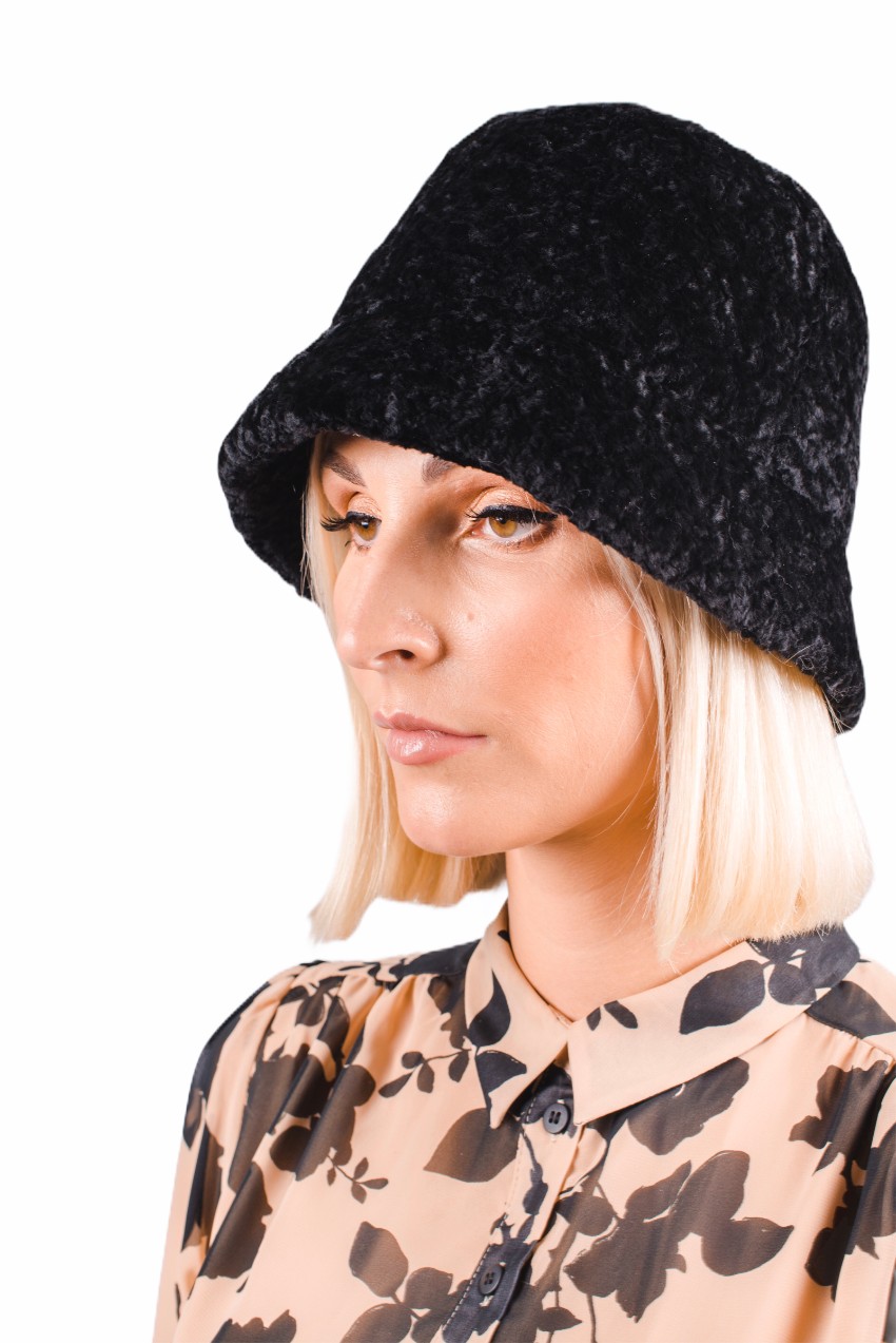 FurbySD Black astrakhan cloche hat fur