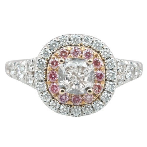 Antinori Fine Jewels 18kt White Gold 081ct F Colour Pink  White Diamond Halo Ring Silver