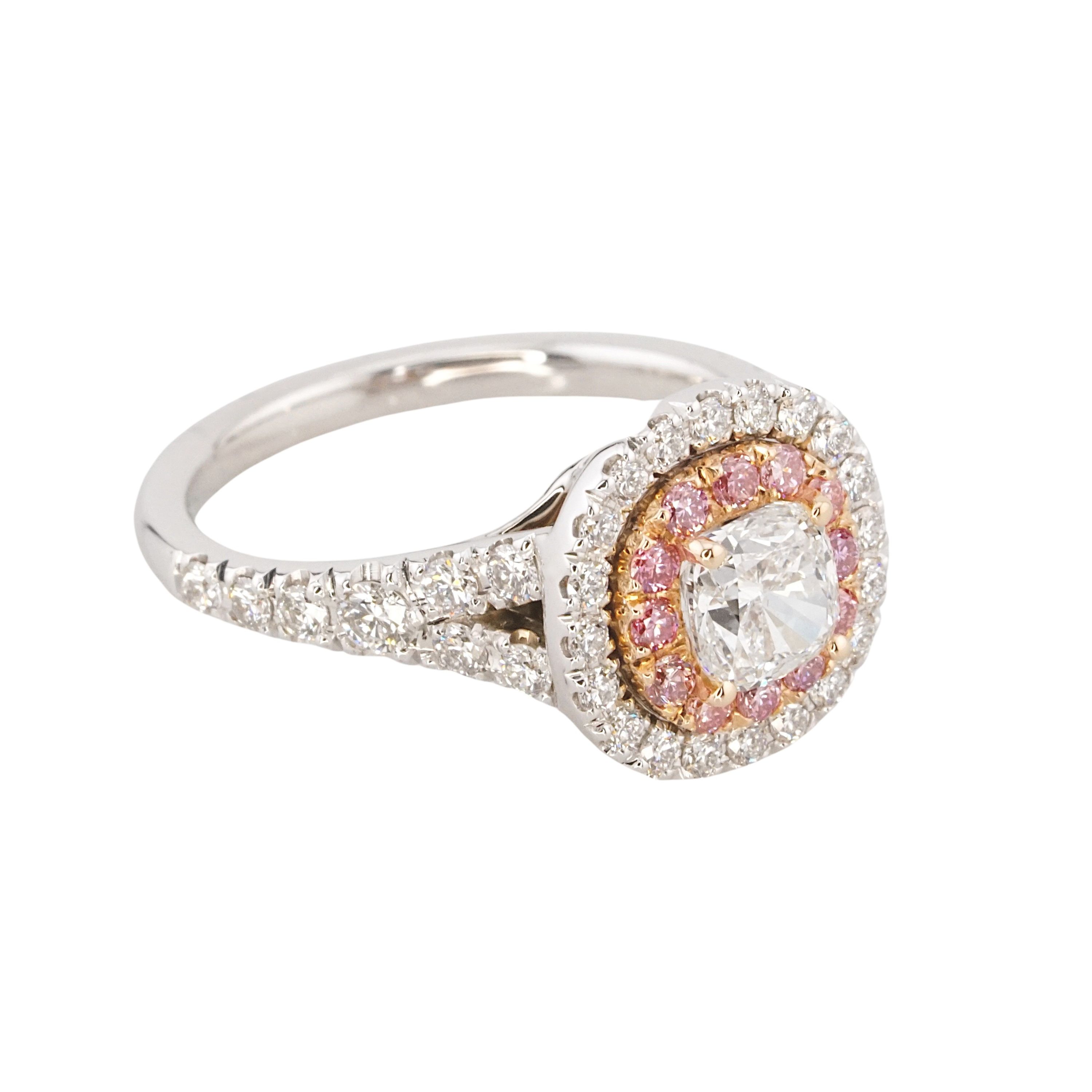 Antinori Fine Jewels 18kt White Gold 081ct F Colour Pink  White Diamond Halo Ring Silver