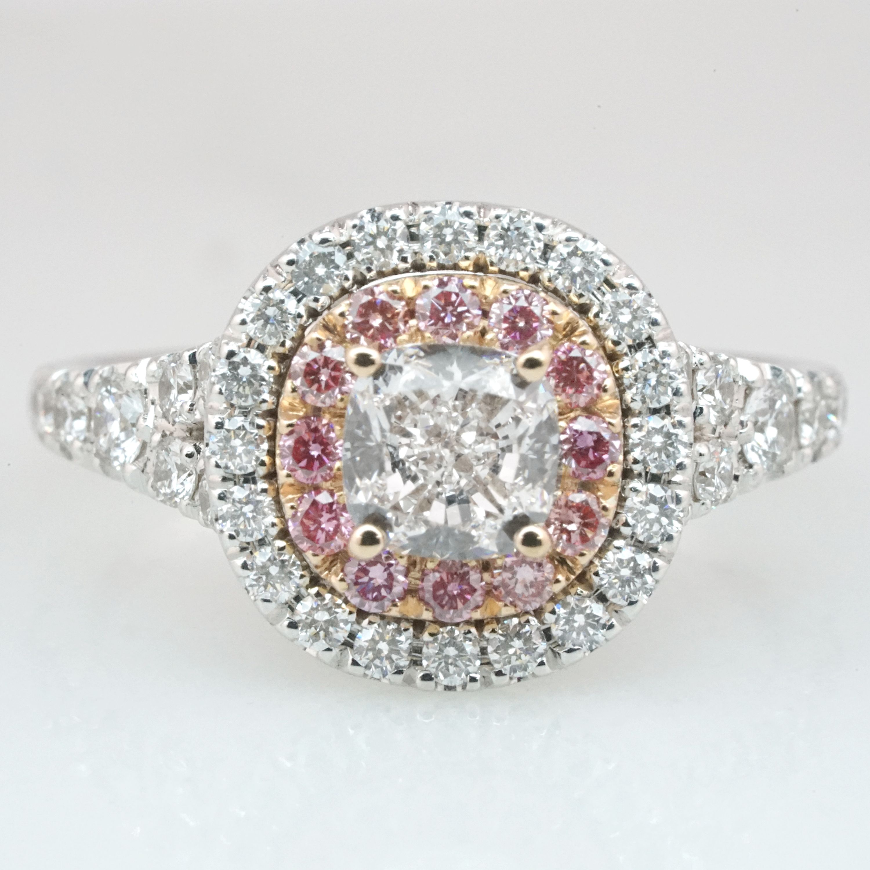 Antinori Fine Jewels 18kt White Gold 081ct F Colour Pink  White Diamond Halo Ring Silver