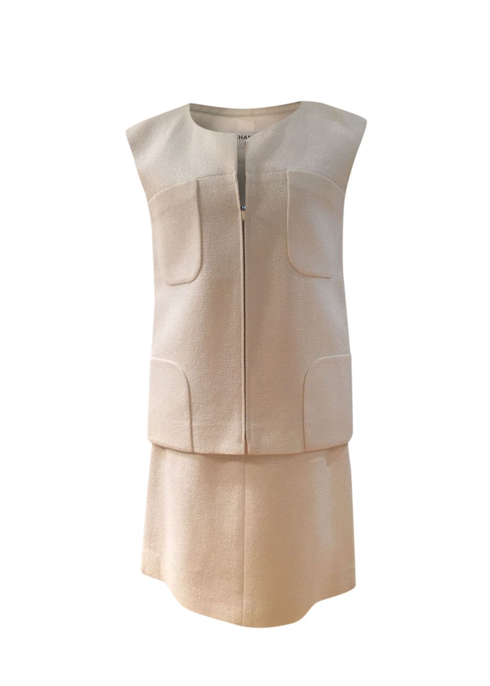 Chanel White Sleeveless Zip Jacket and Skirt Size S mixed