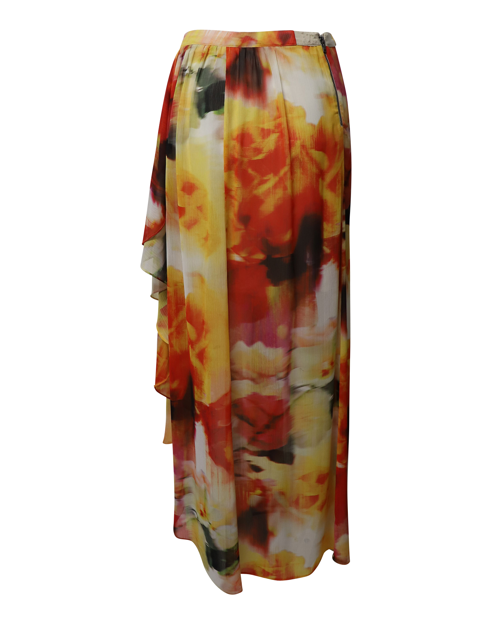 Preowned Alice+Olivia Abstract floral print ruffled maxi skirt Size L multicolor polyester