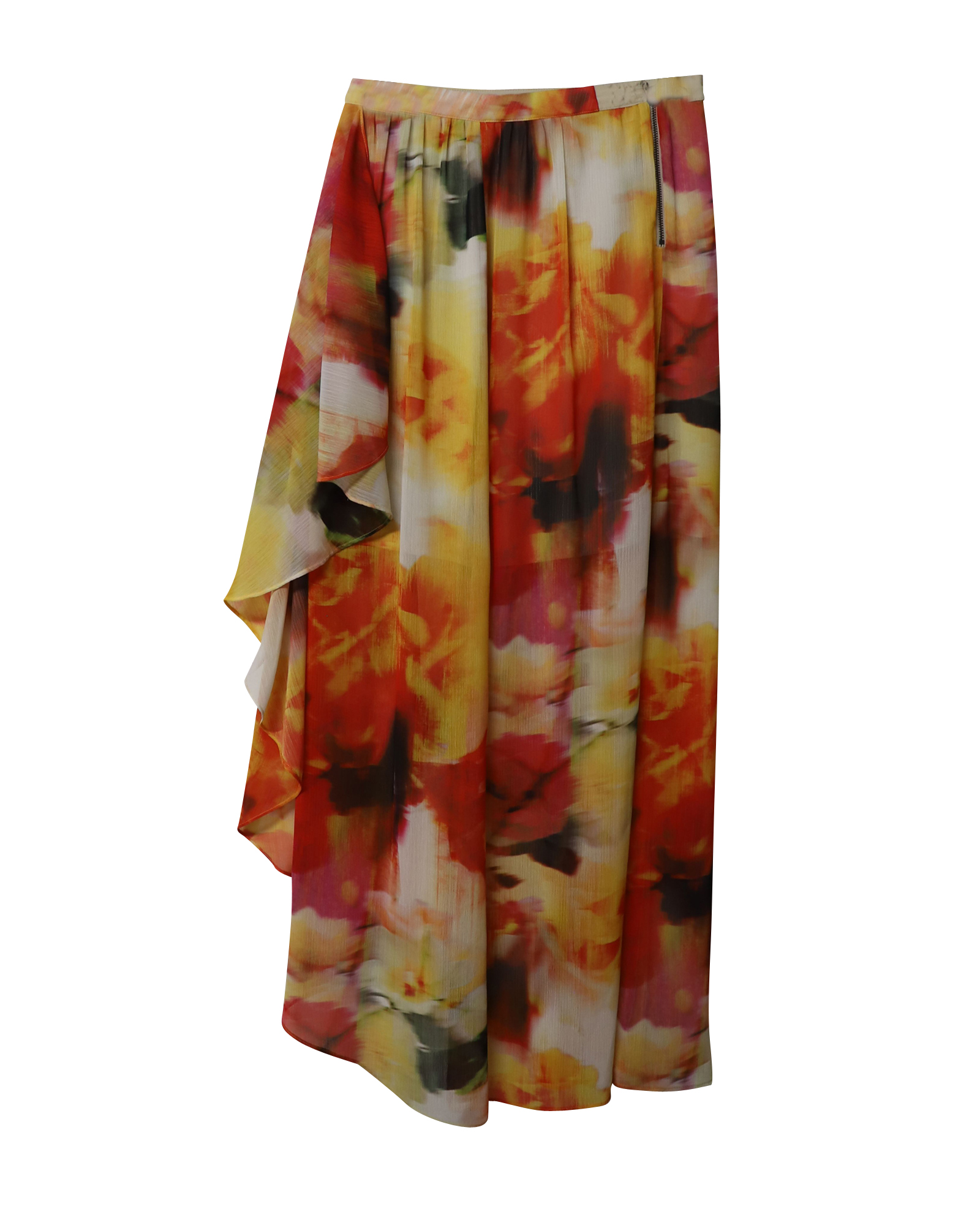 Preowned Alice+Olivia Abstract floral print ruffled maxi skirt Size L multicolor polyester