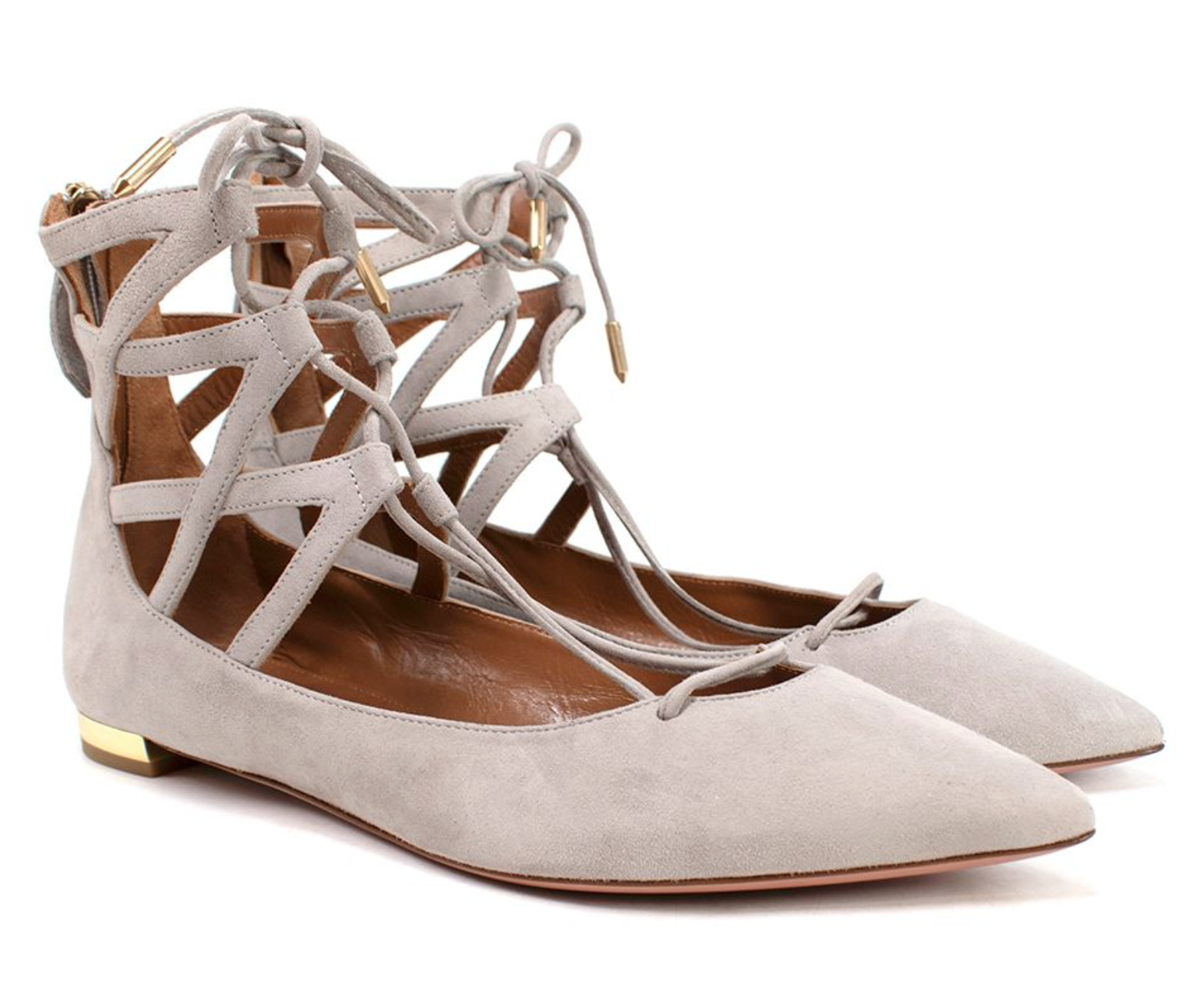 Aquazzura Grey Suede Christy Lace-up Sandals Size 375