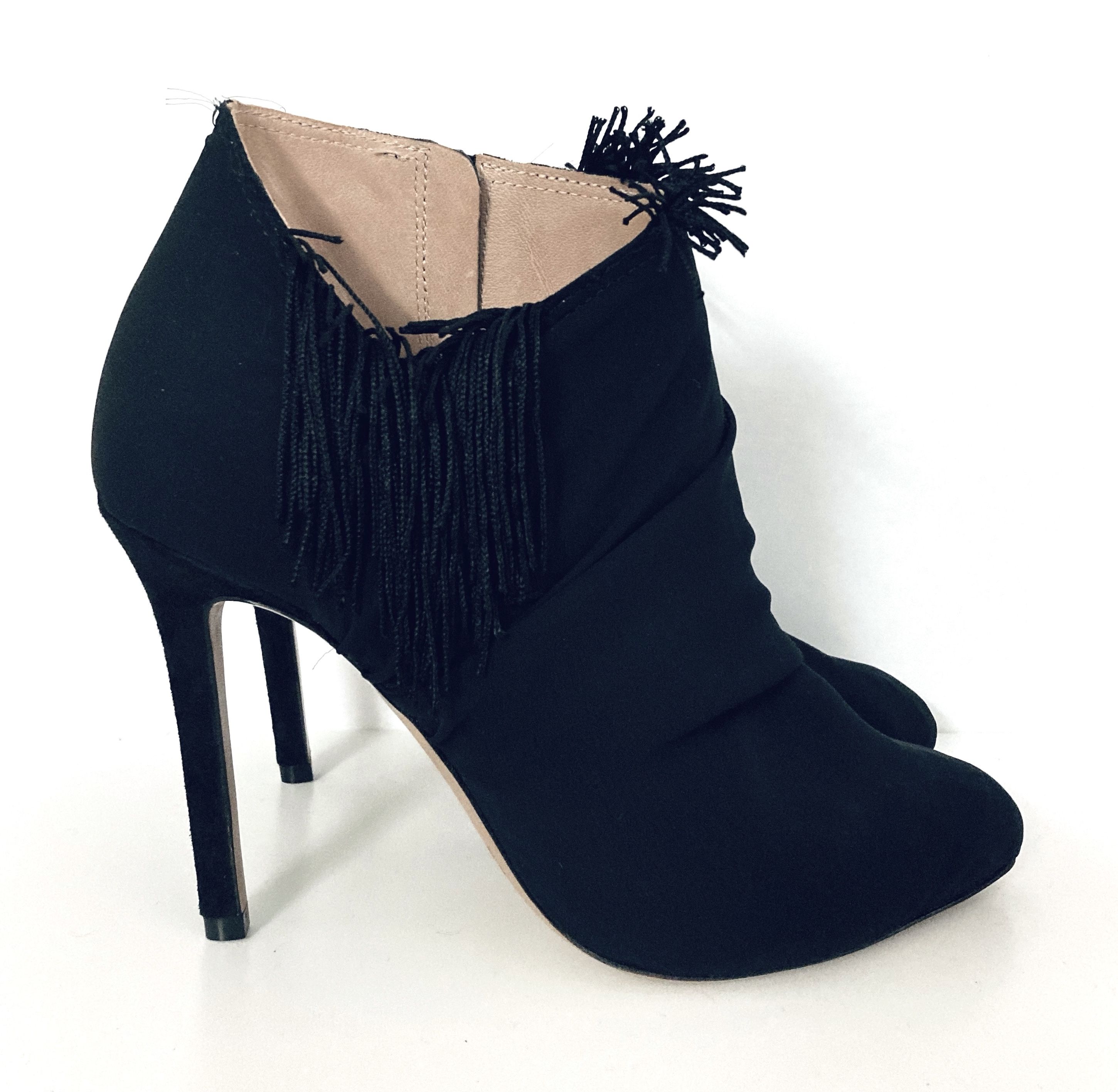 Maison Martin Margiela black suede fringed heeled booties Size 355