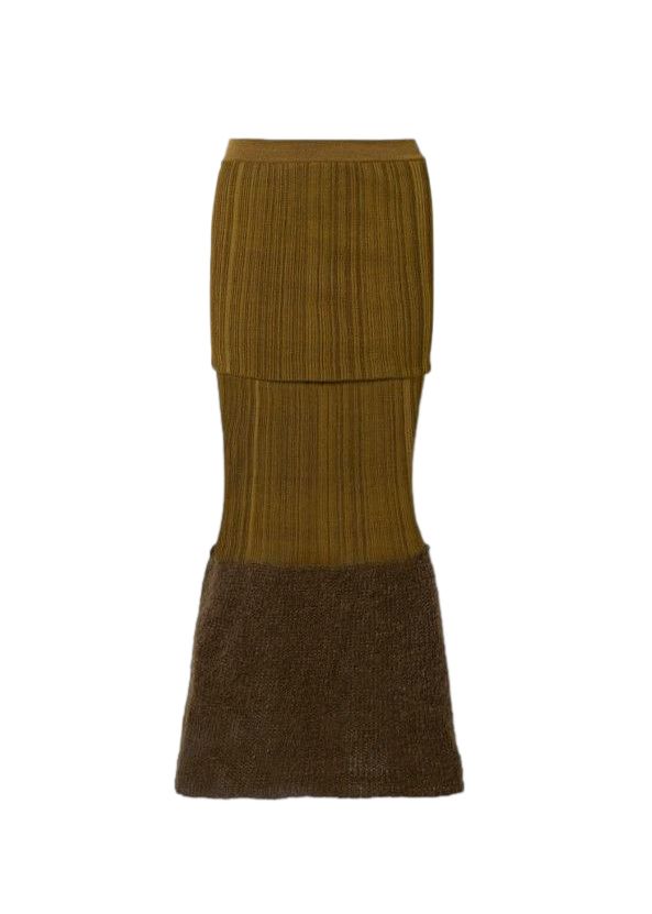 + 2 Moncler 1952 Mohair-blend And Ribbed Silk Midi Skirt Size S Green and Brown mohair/silk