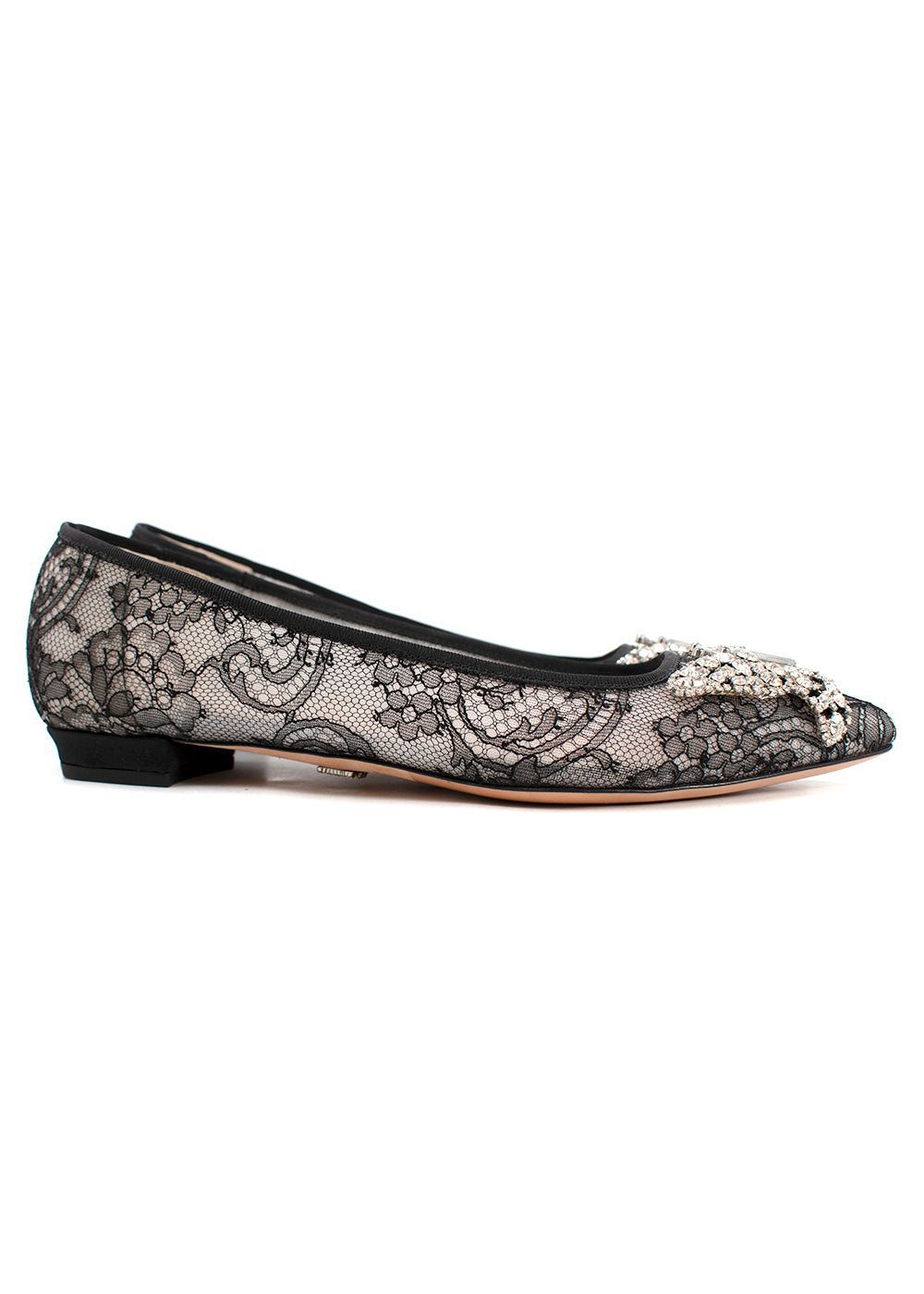 Aruna Seth Crystal Embellished Eliana Lace Ballerina Flat Size 385 Black leather