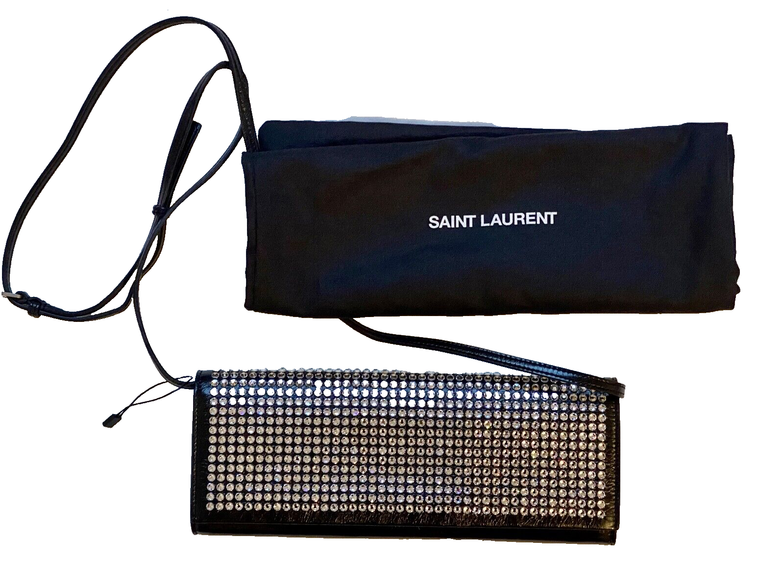 Saint Laurent Black Crystal Embellished Clutch Bag leather/crystal