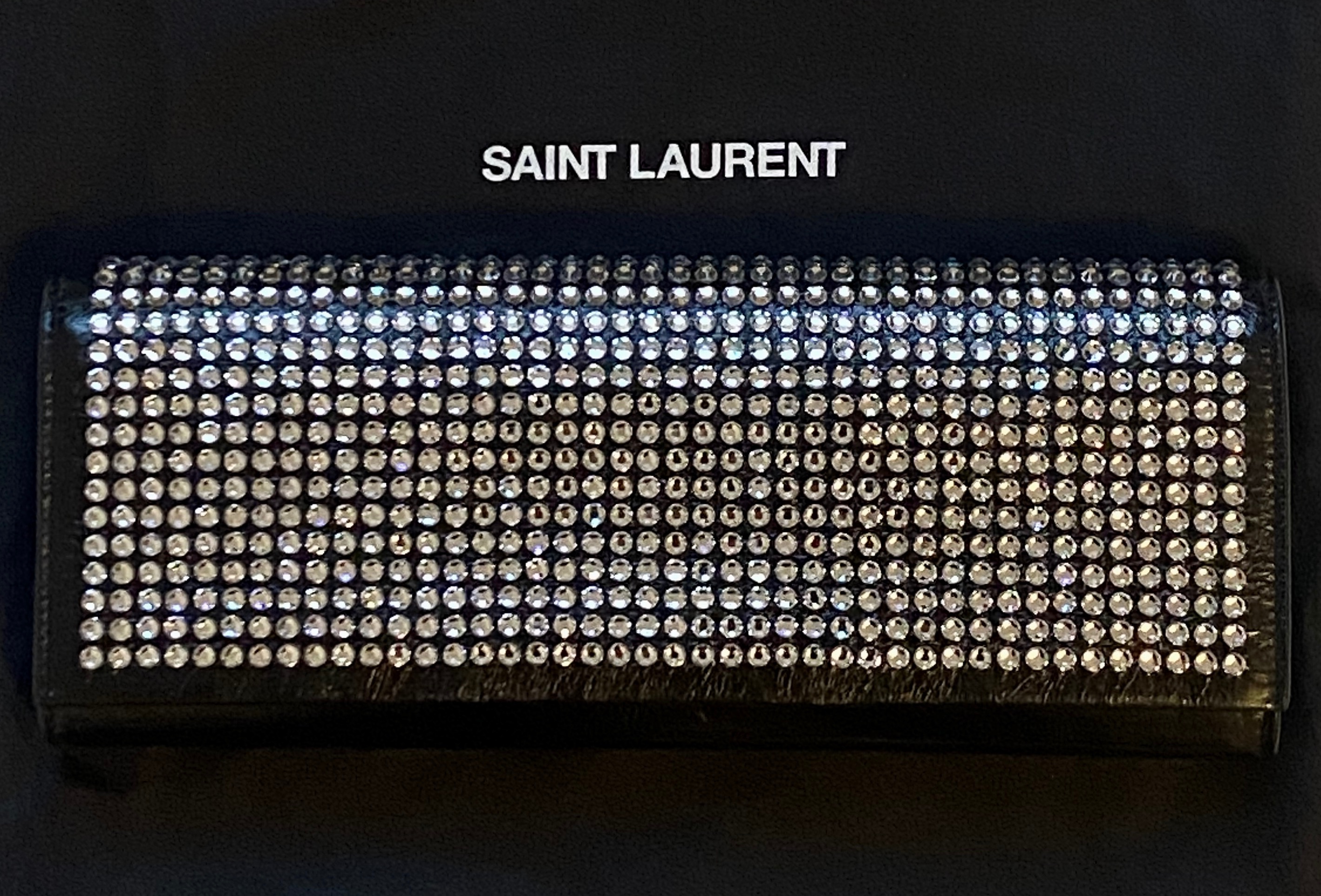 Saint Laurent Black Crystal Embellished Clutch Bag leather/crystal