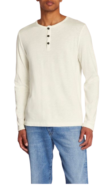 Men's Citizens of Humanity White Cotton Henley Long-Sleeve T-Shirt Size S