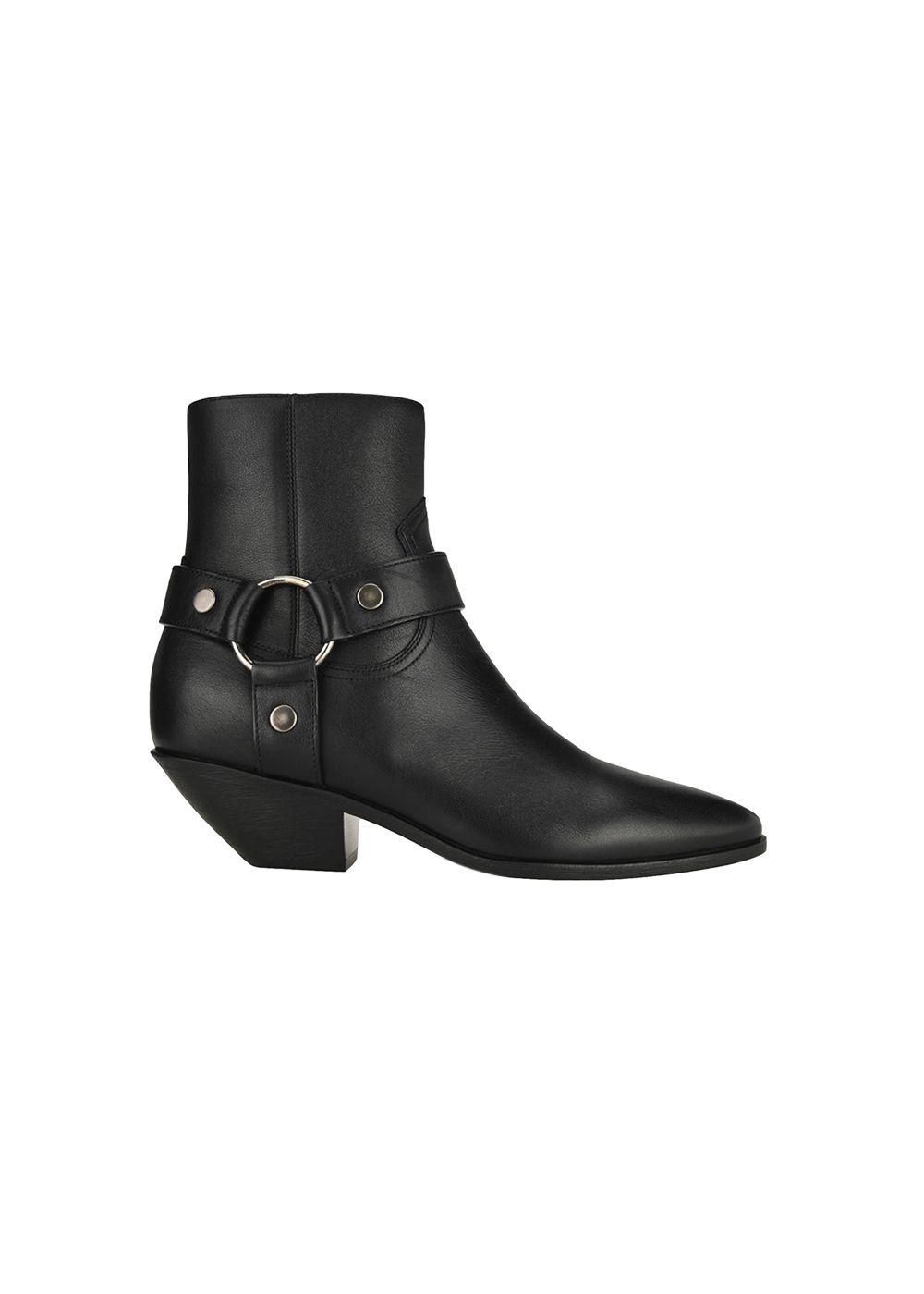 Preowned Saint Laurent West Harness Ankle Boots Size 385 Black leather