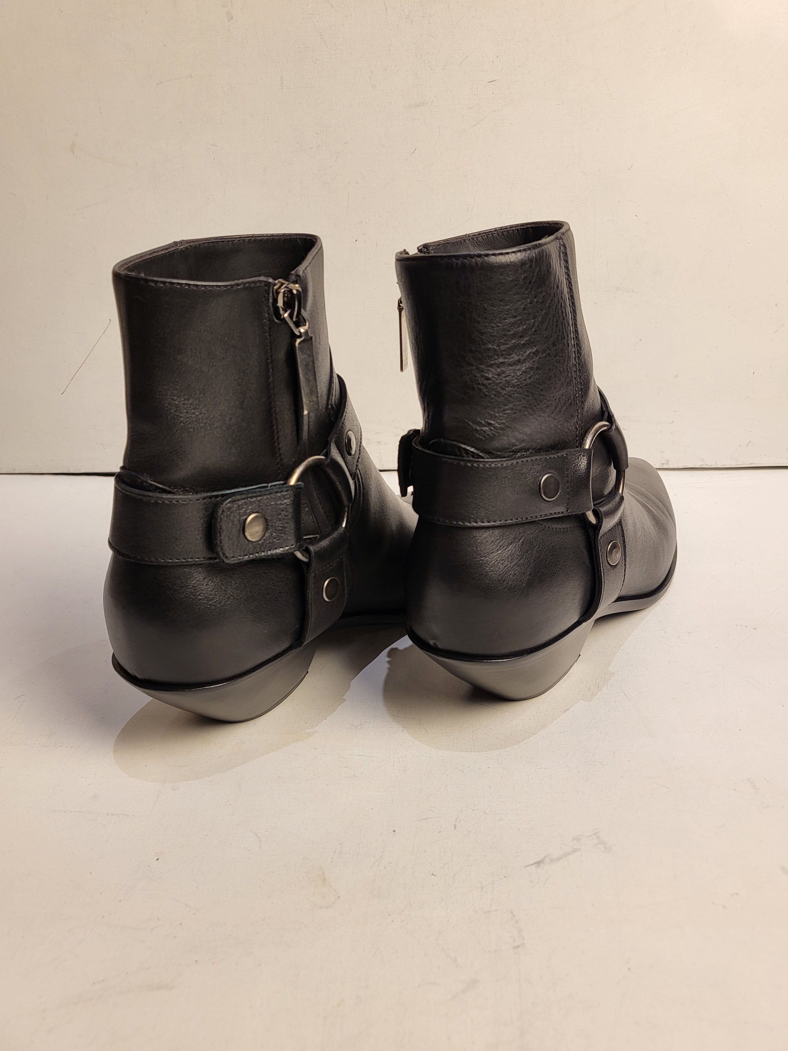 Preowned Saint Laurent West Harness Ankle Boots Size 385 Black leather