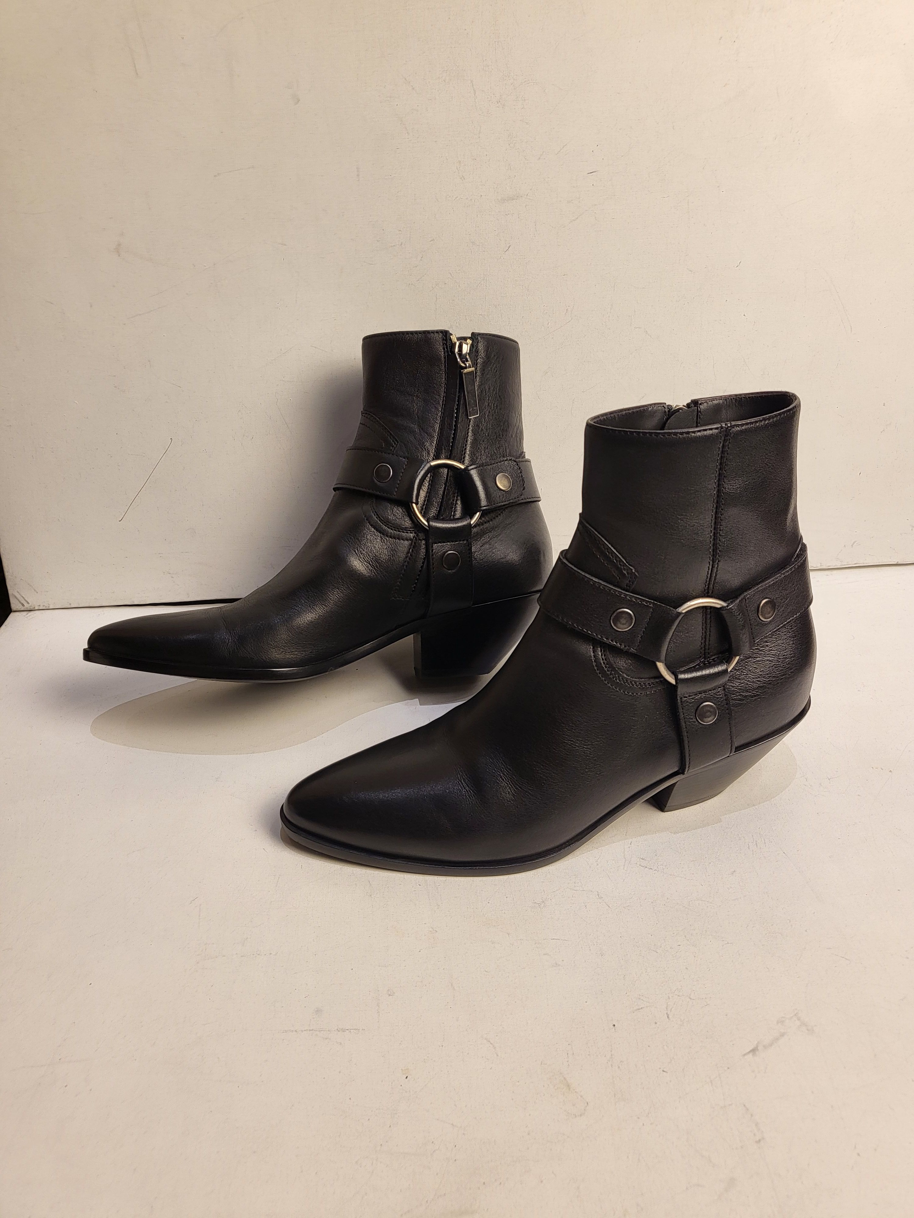 Preowned Saint Laurent West Harness Ankle Boots Size 385 Black leather