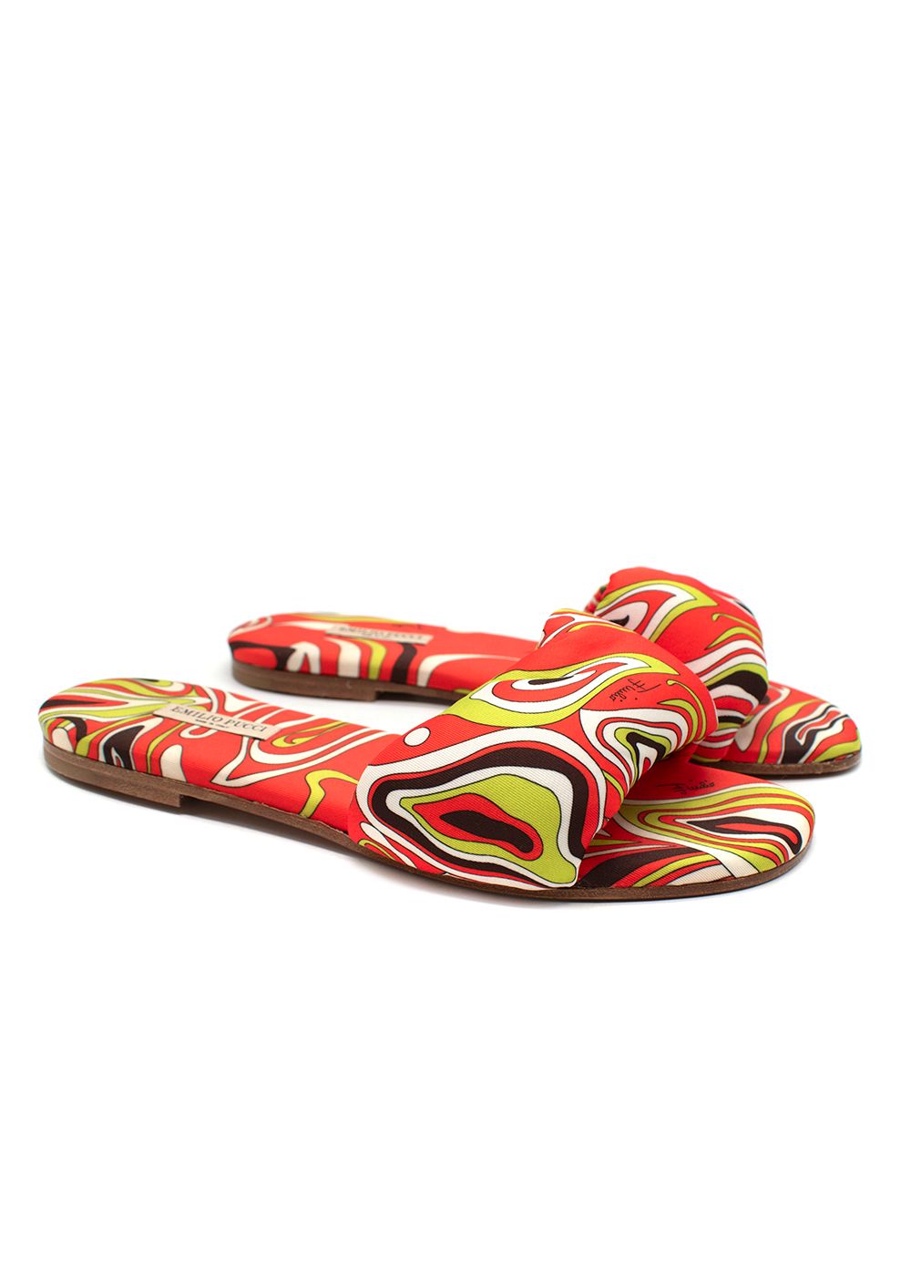 Preowned Emilio Pucci Orange Abstract Padded Patterned Slides Size 37 silk