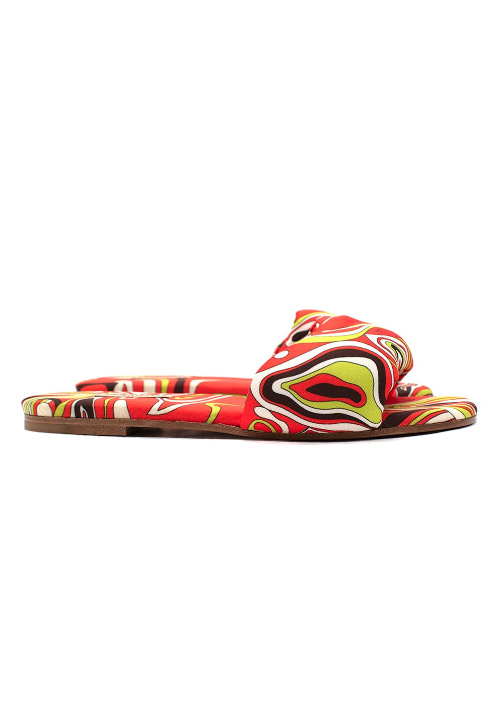 Preowned Emilio Pucci Orange Abstract Padded Patterned Slides Size 37 silk