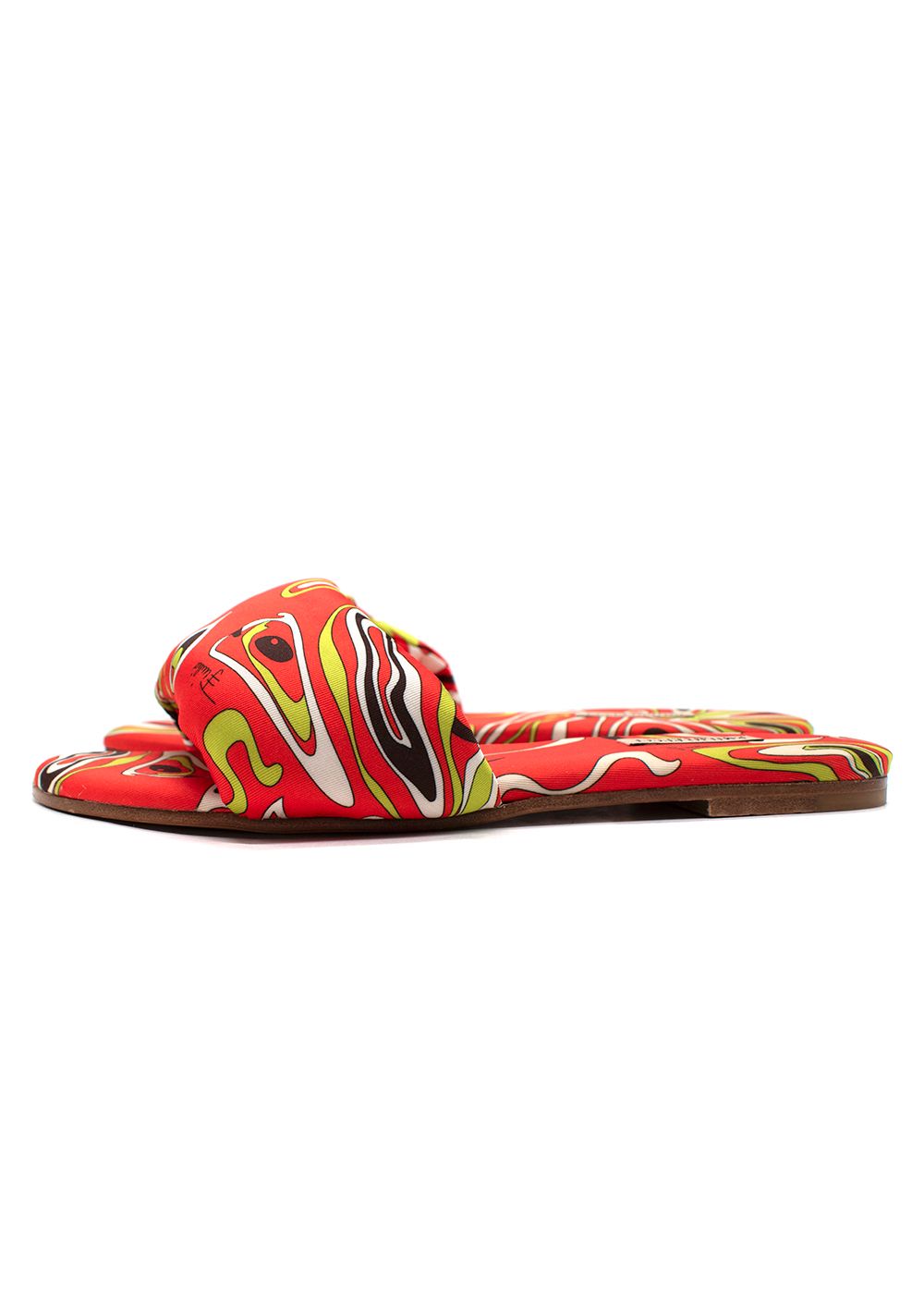 Preowned Emilio Pucci Orange Abstract Padded Patterned Slides Size 37 silk