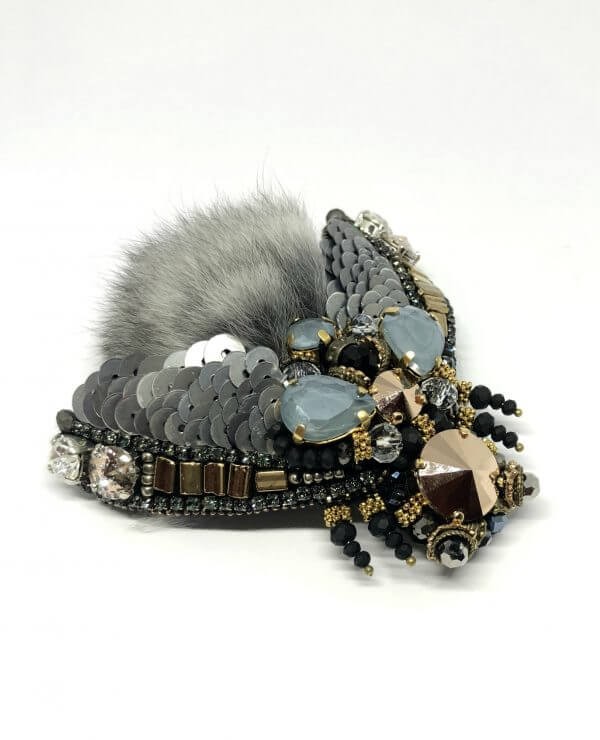 FurbySD chinchilla FLY brooch 7.5cms x 7.5cms Black fur