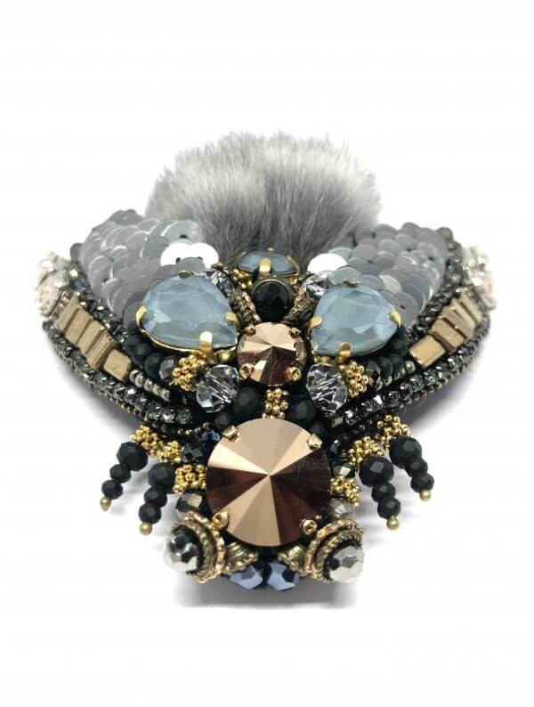 FurbySD chinchilla FLY brooch 7.5cms x 7.5cms Black fur