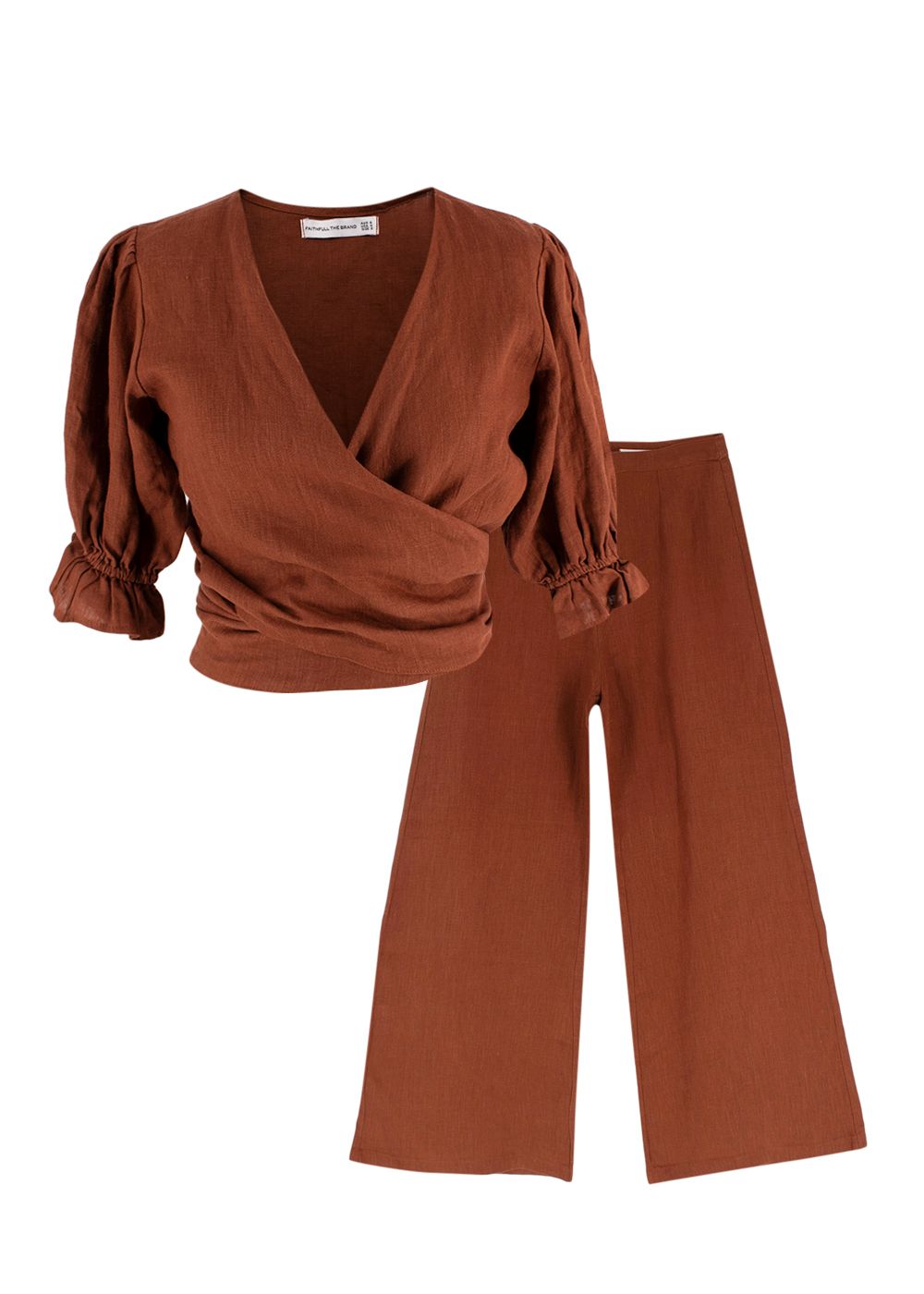 Faithfull The Brand Brown Linen Cropped Top And Trouser Set Size S