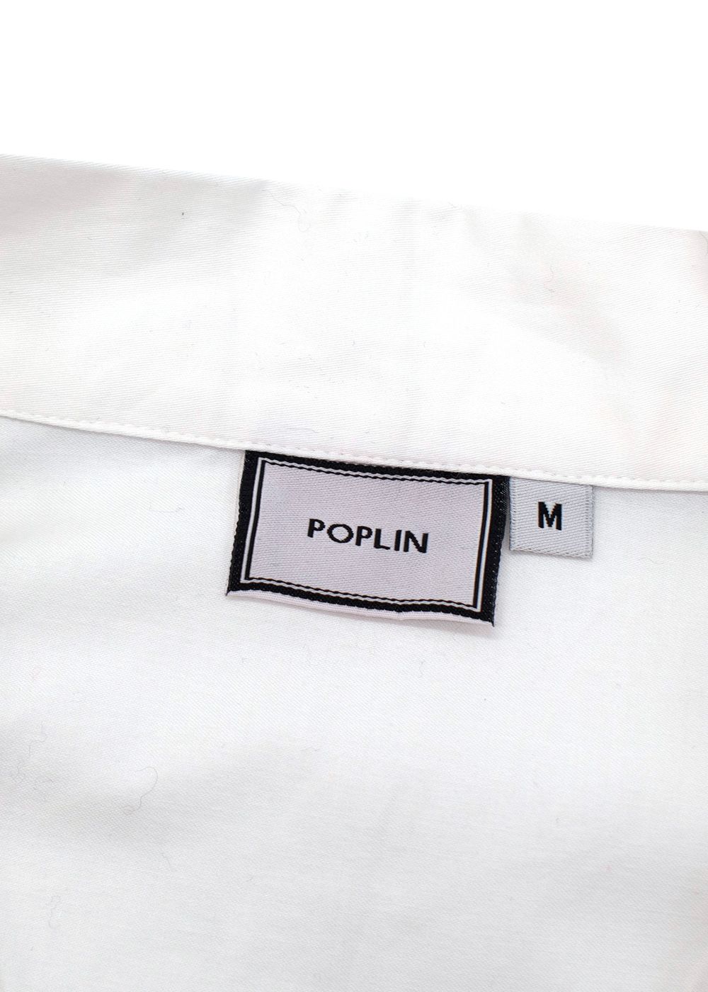 Preowned Poplin White Navy Trimmed Shirt Size M cotton