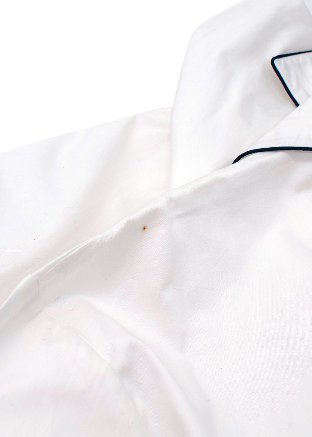 Preowned Poplin White Navy Trimmed Shirt Size M cotton