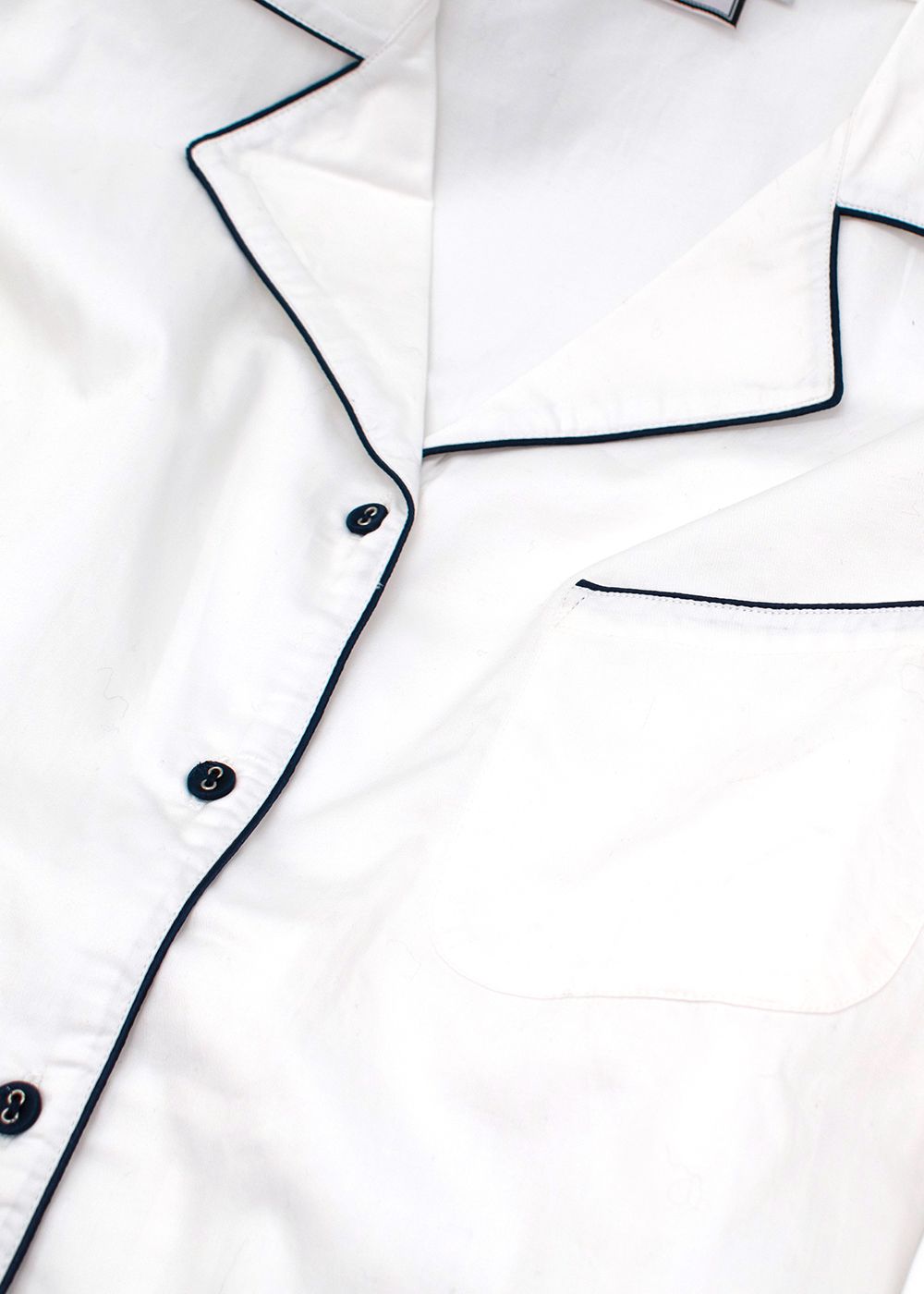 Preowned Poplin White Navy Trimmed Shirt Size M cotton