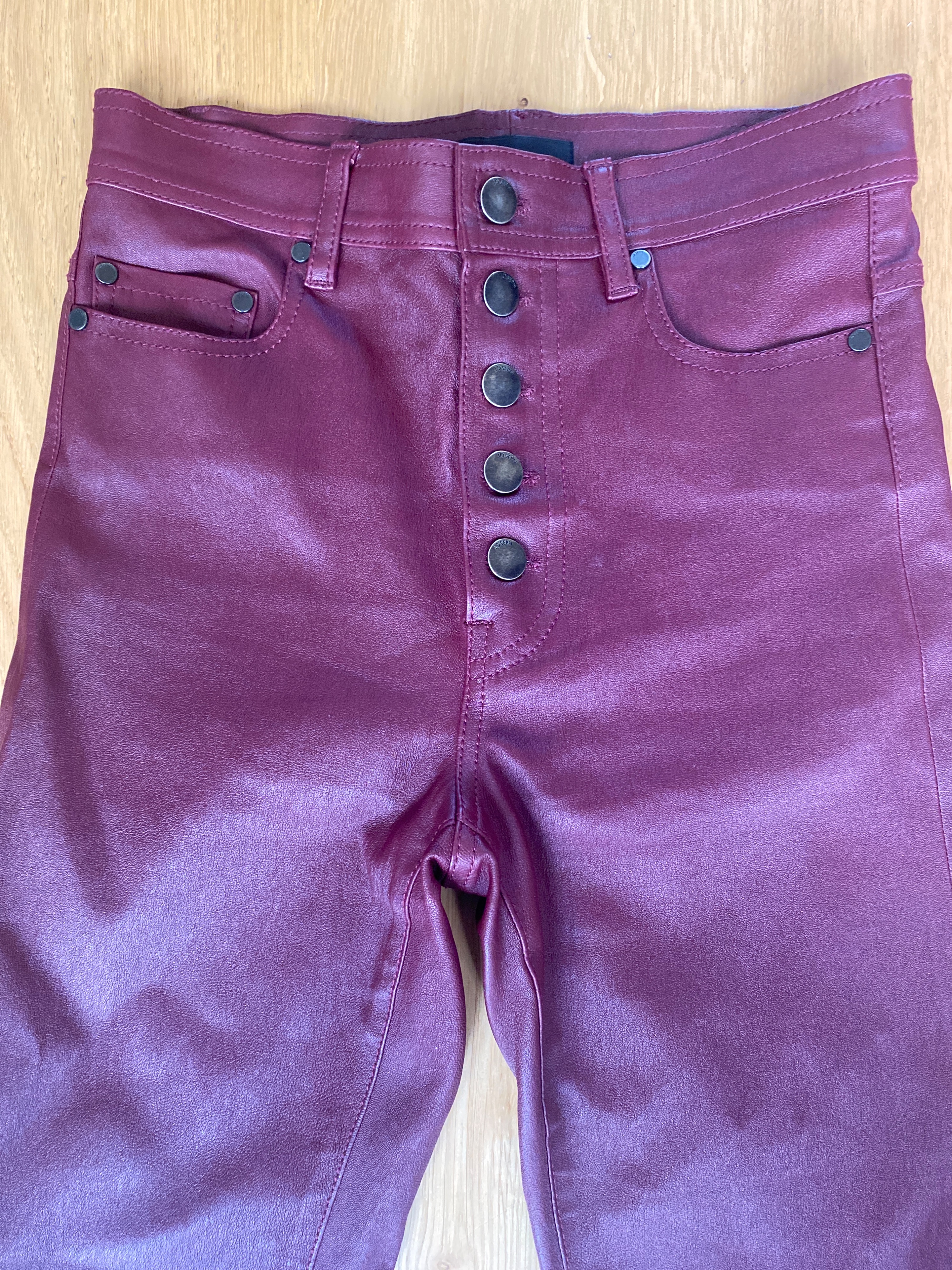 Joseph Den Burgundy Stretch Leather Pants Size S