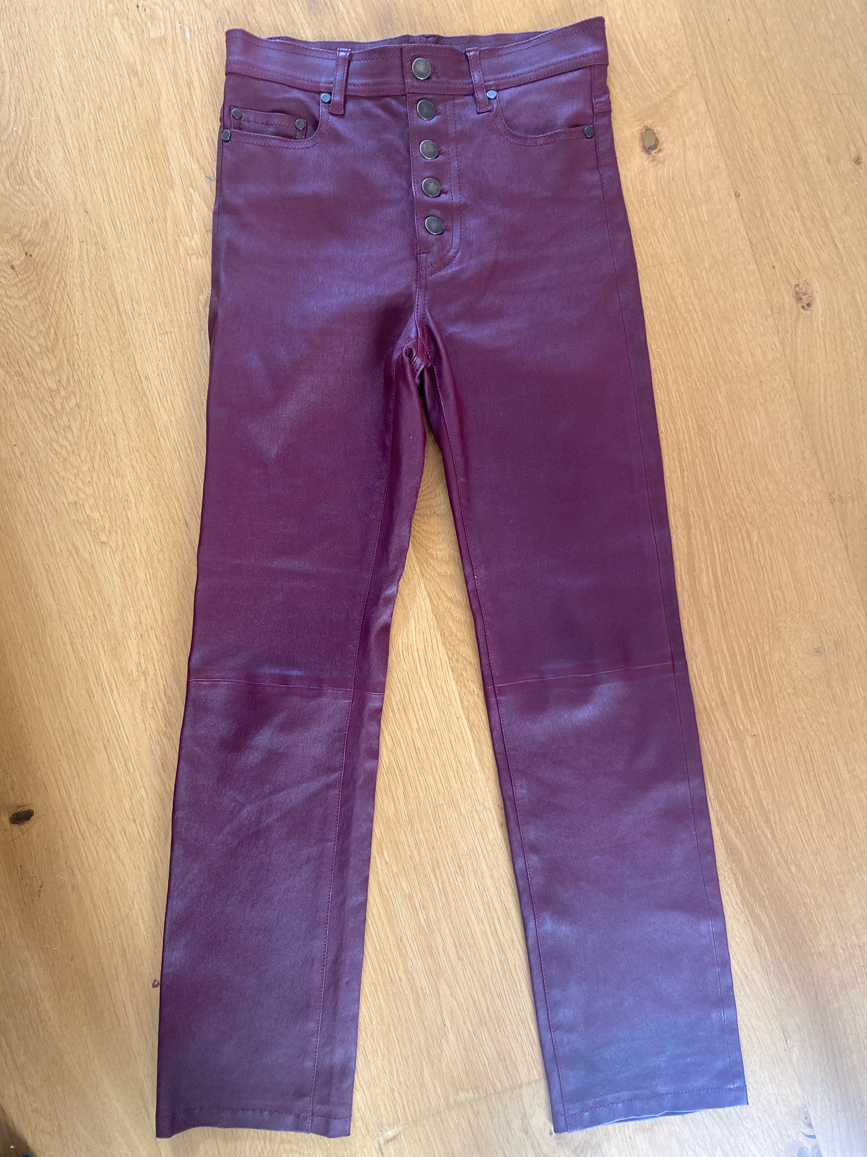 Joseph Den Burgundy Stretch Leather Pants Size S