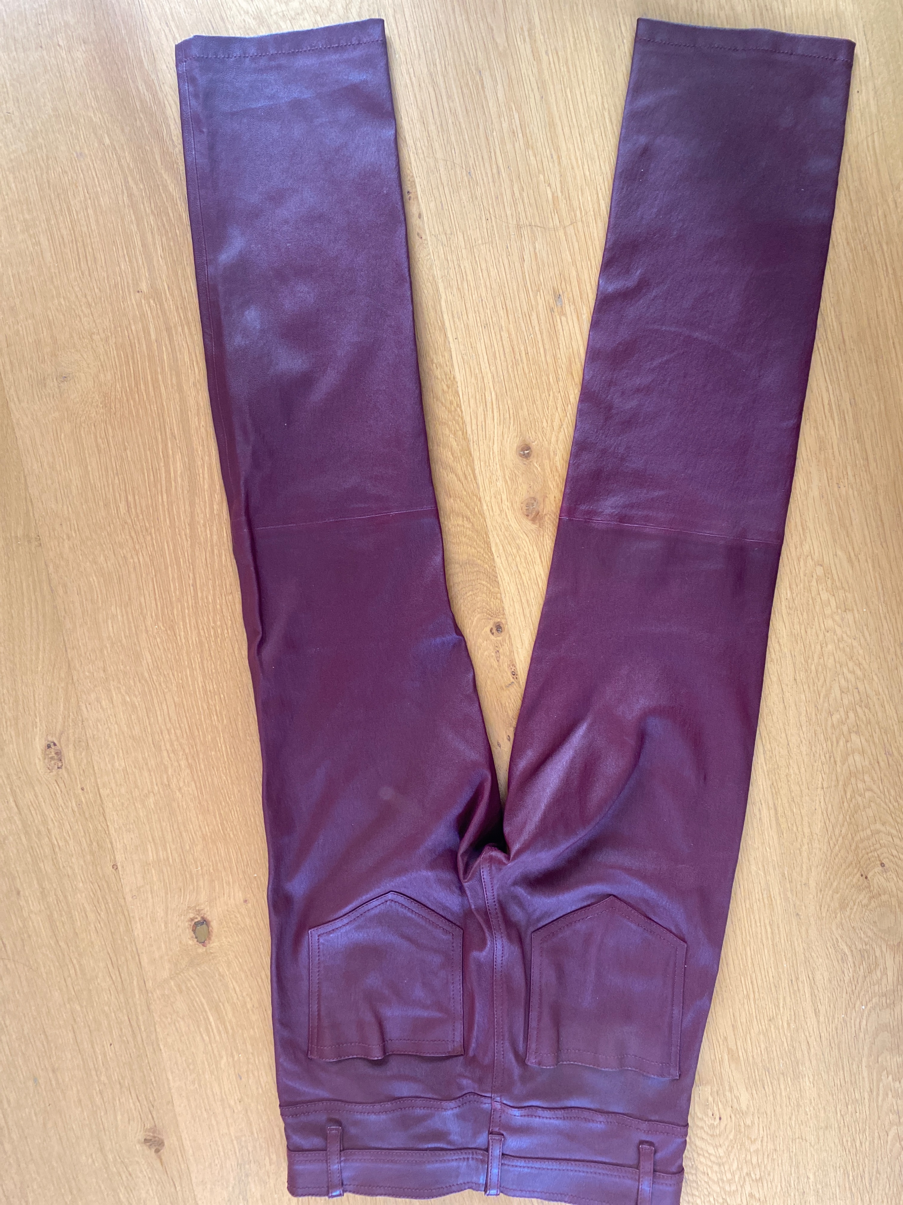 Joseph Den Burgundy Stretch Leather Pants Size S