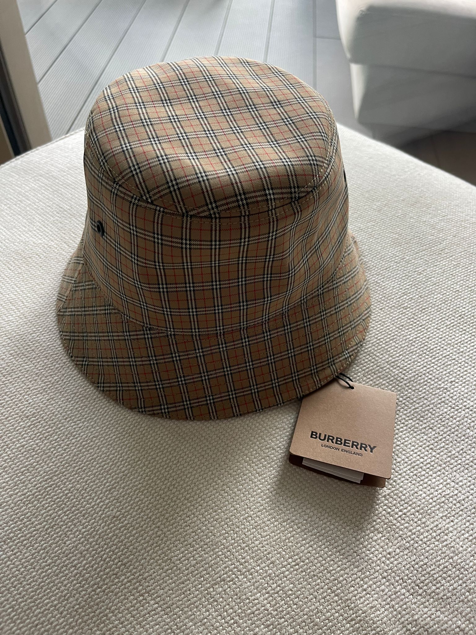 Burberry Beige Micro Check Bucket Hat - Sold Out Size M Archive Beige cotton