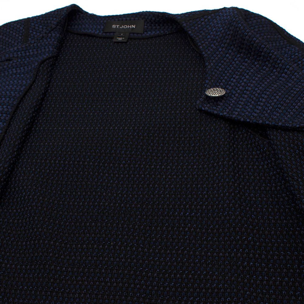 StJohn Navy Woven Tweed Jacket Size S cotton