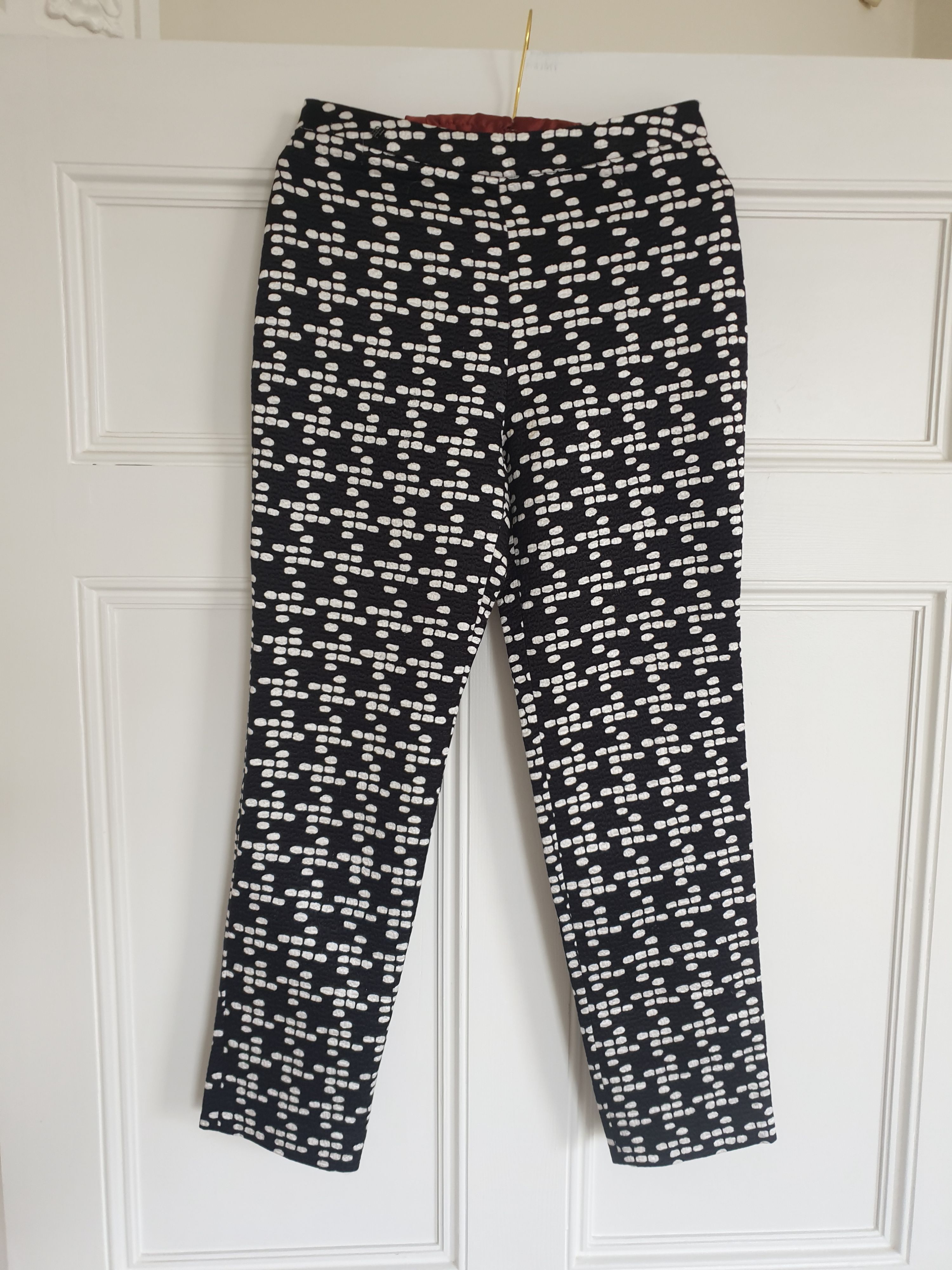 Preowned Carolina Herrera Geometric Print Trousers Size XS Black cotton