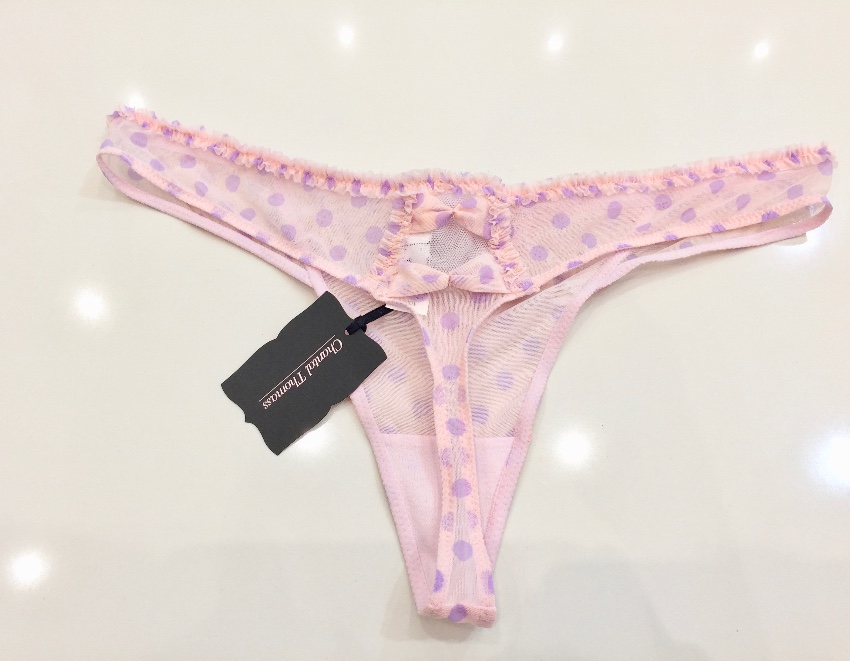 Chantal Thomass Rose  Lilac Polka Dot Tulle Half Cup Bra  Thong set Size M Pink