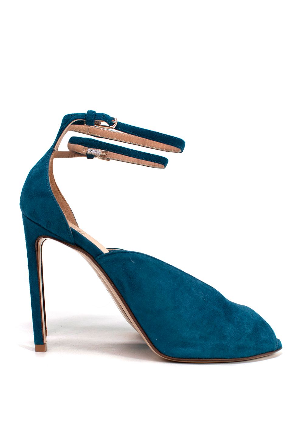 Preowned Francesco Russo Blue Suede V-Cut Ankle Strap Sandals Size 355