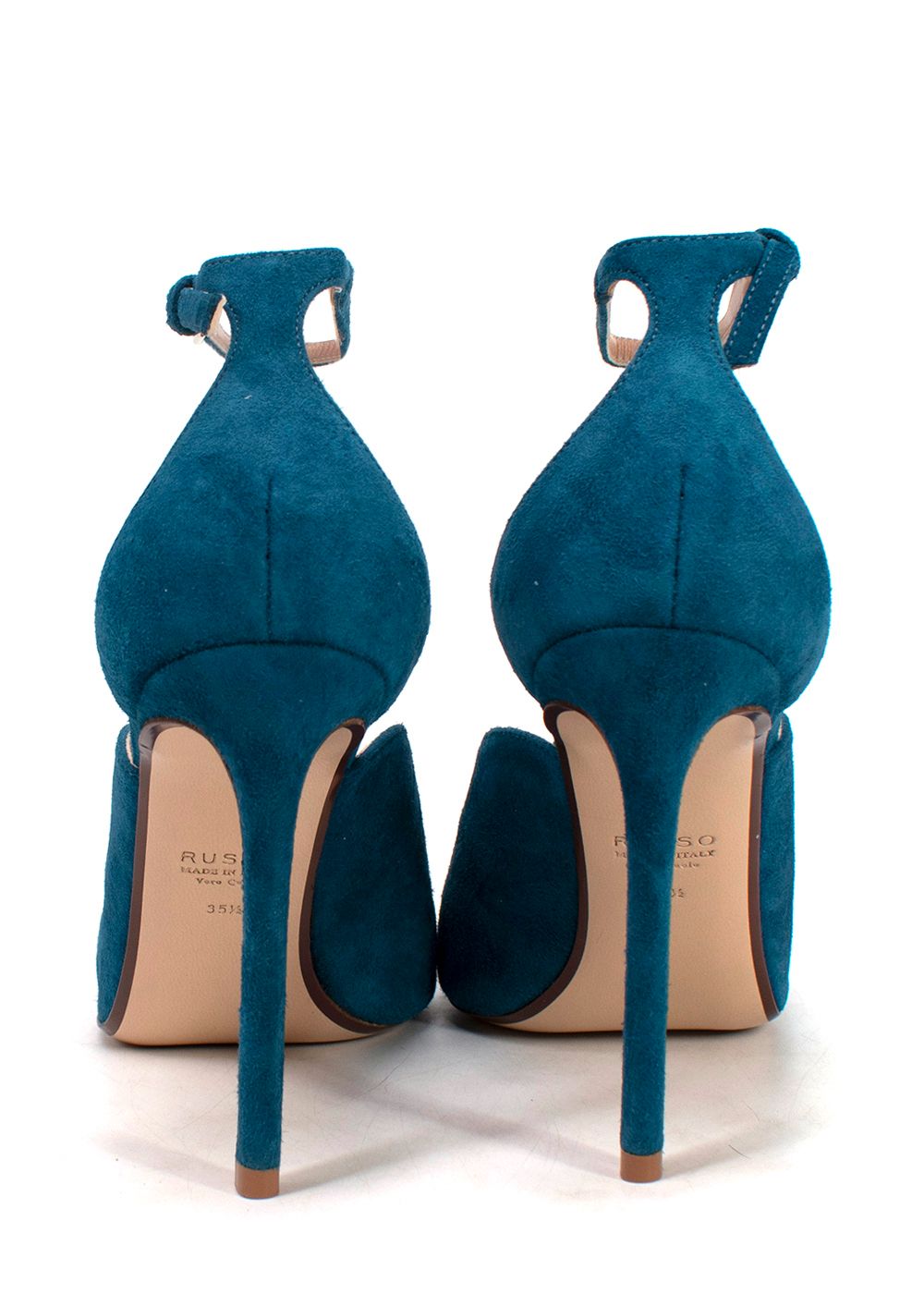 Preowned Francesco Russo Blue Suede V-Cut Ankle Strap Sandals Size 355