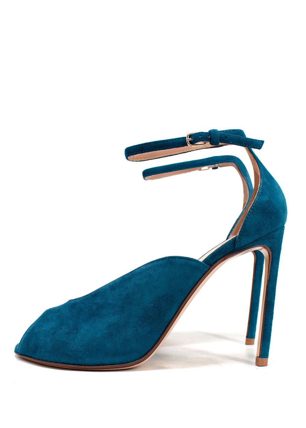 Preowned Francesco Russo Blue Suede V-Cut Ankle Strap Sandals Size 355