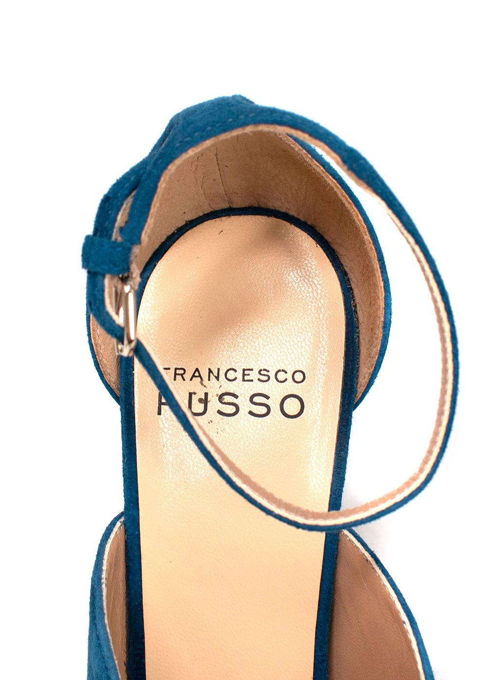 Preowned Francesco Russo Blue Suede V-Cut Ankle Strap Sandals Size 355