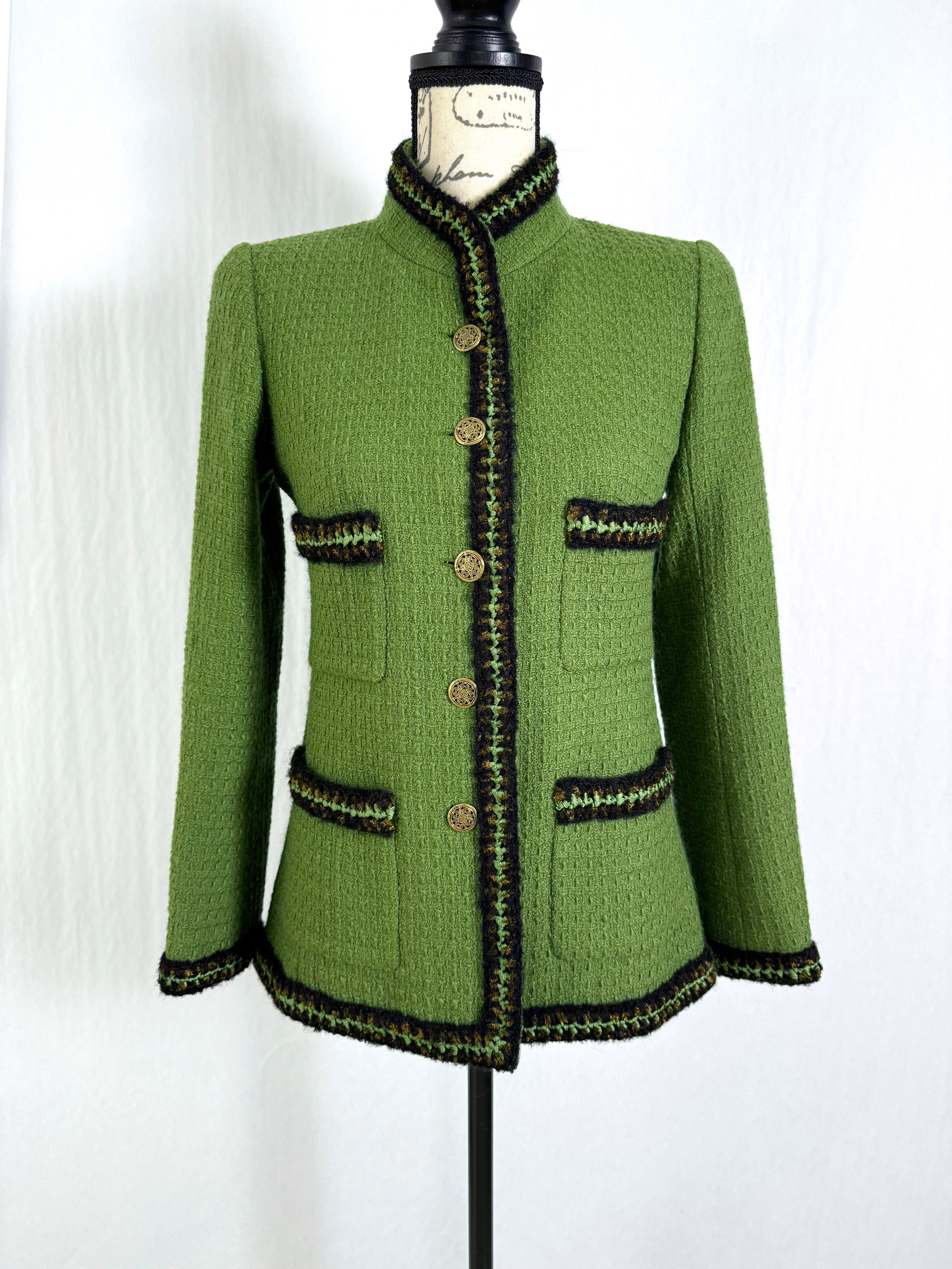 Chanel Ad Campaign Green Tweed Jacket Size S