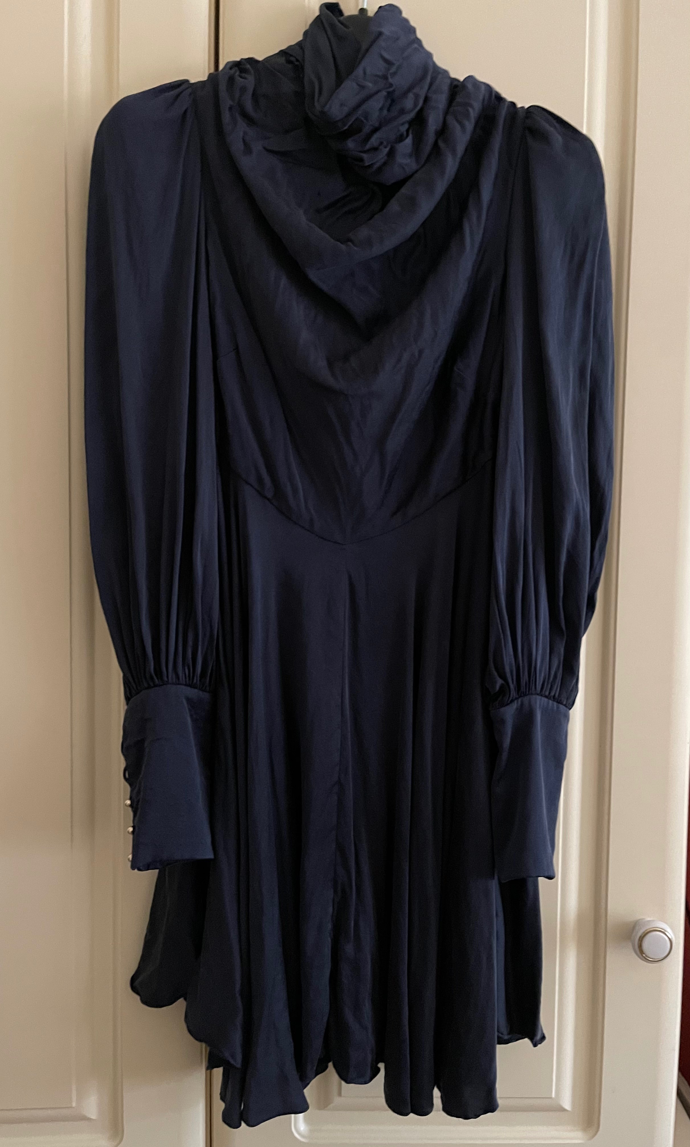 Preowned Zimmermann French Navy Silk Scarf Swing Dress Size XS