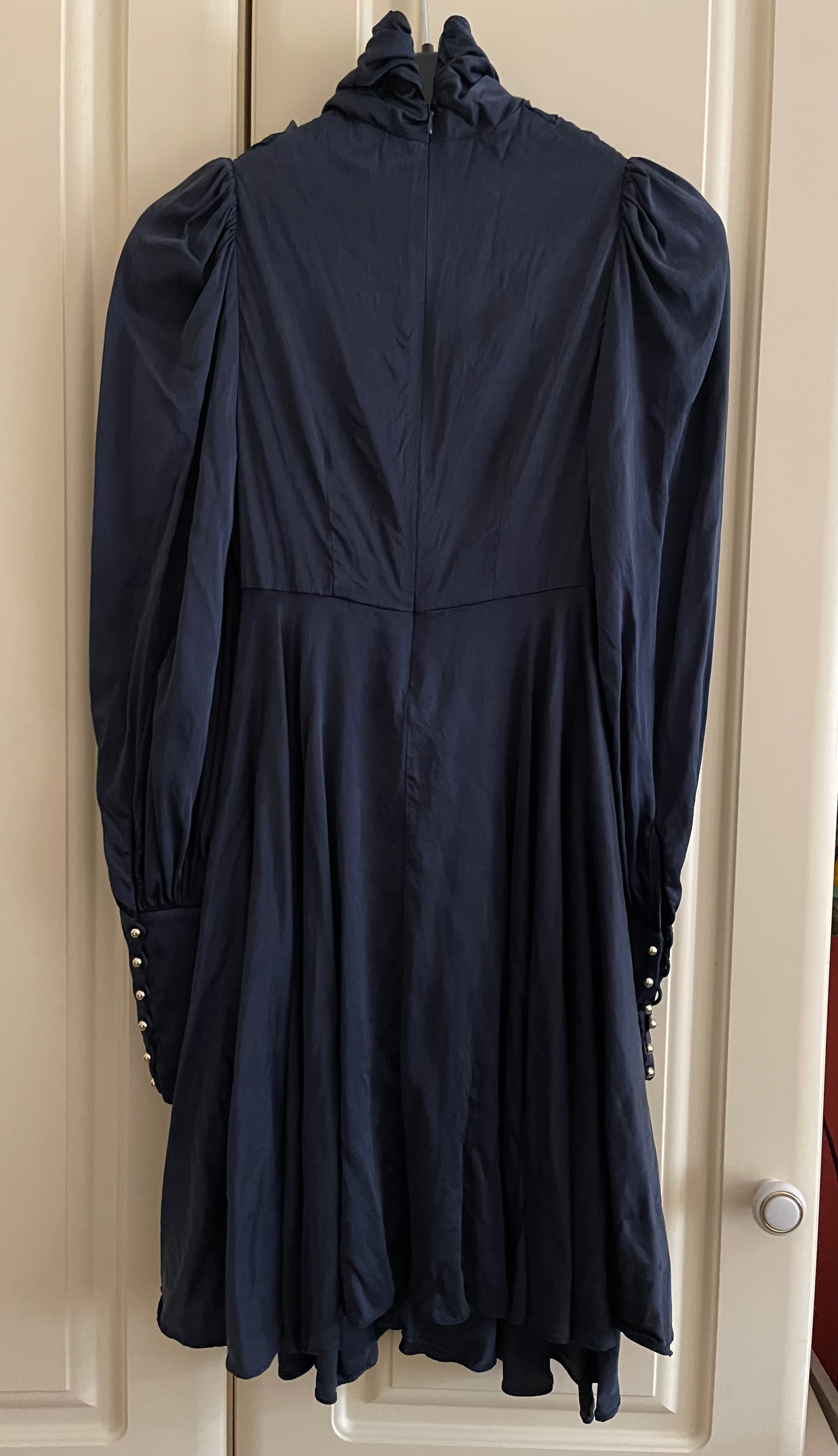 Preowned Zimmermann French Navy Silk Scarf Swing Dress Size XS