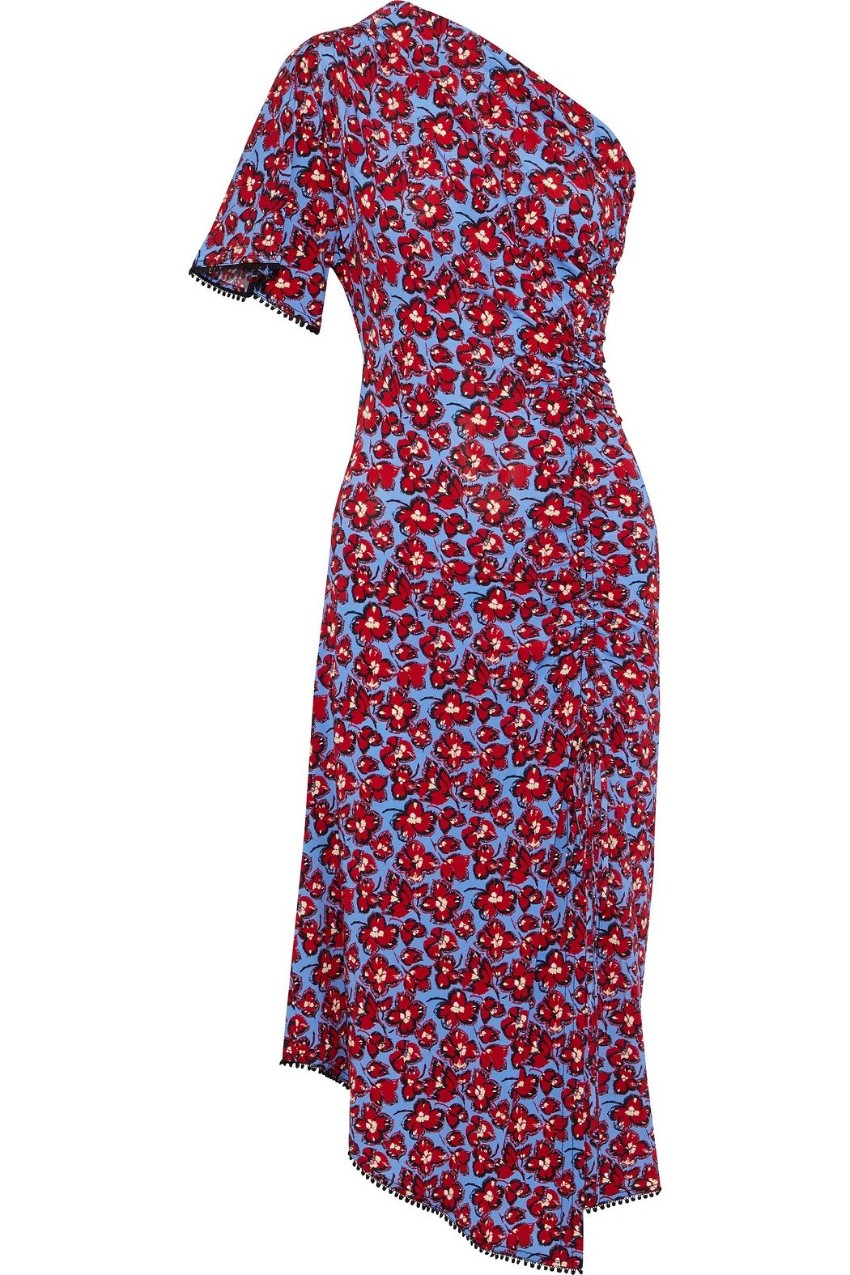 Preowned Derek Lam 10 Crosby One-shoulder floral stretch-jersey midi dress Size XS Animal Print viscose