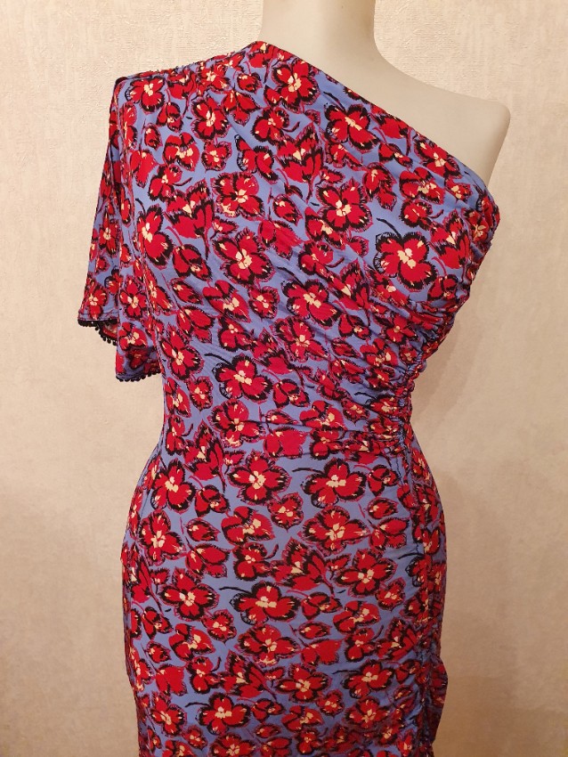 Preowned Derek Lam 10 Crosby One-shoulder floral stretch-jersey midi dress Size XS Animal Print viscose