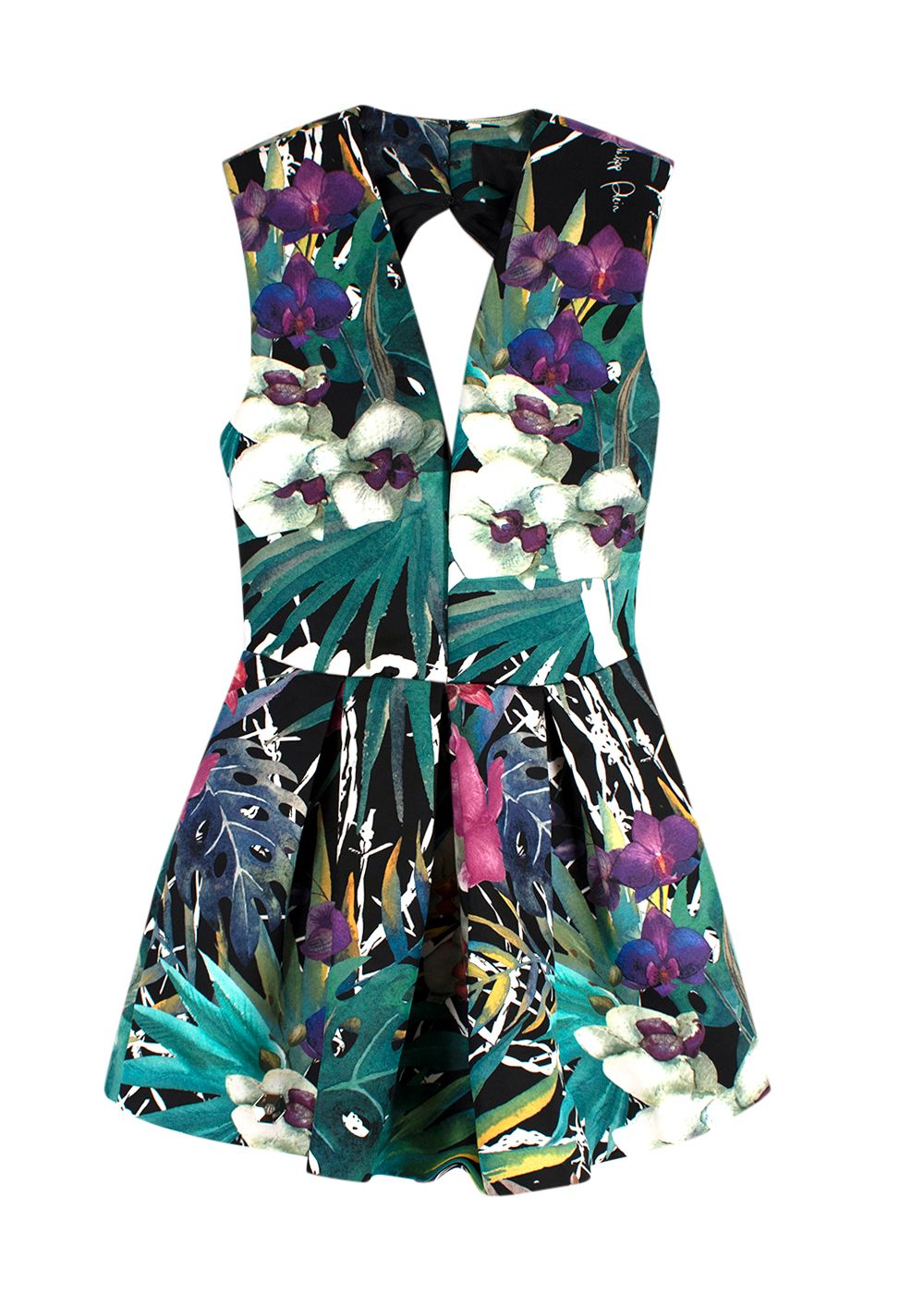 Philipp Plein Floral Lovers Playsuit Size S Botanical Greens Blues Purples silk