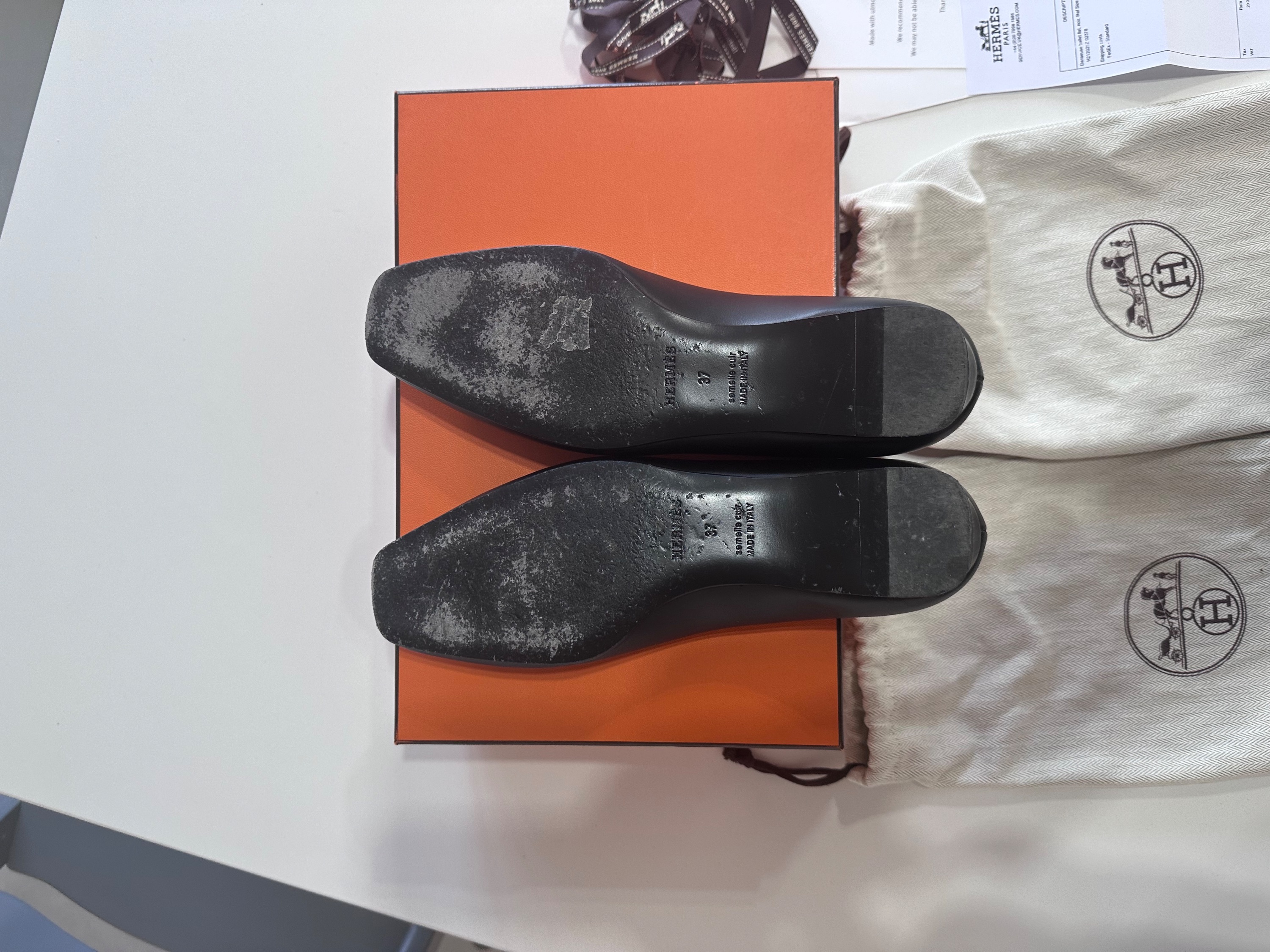 Preowned Hermes Black Danseuse Ballet Flats Size 37 leather