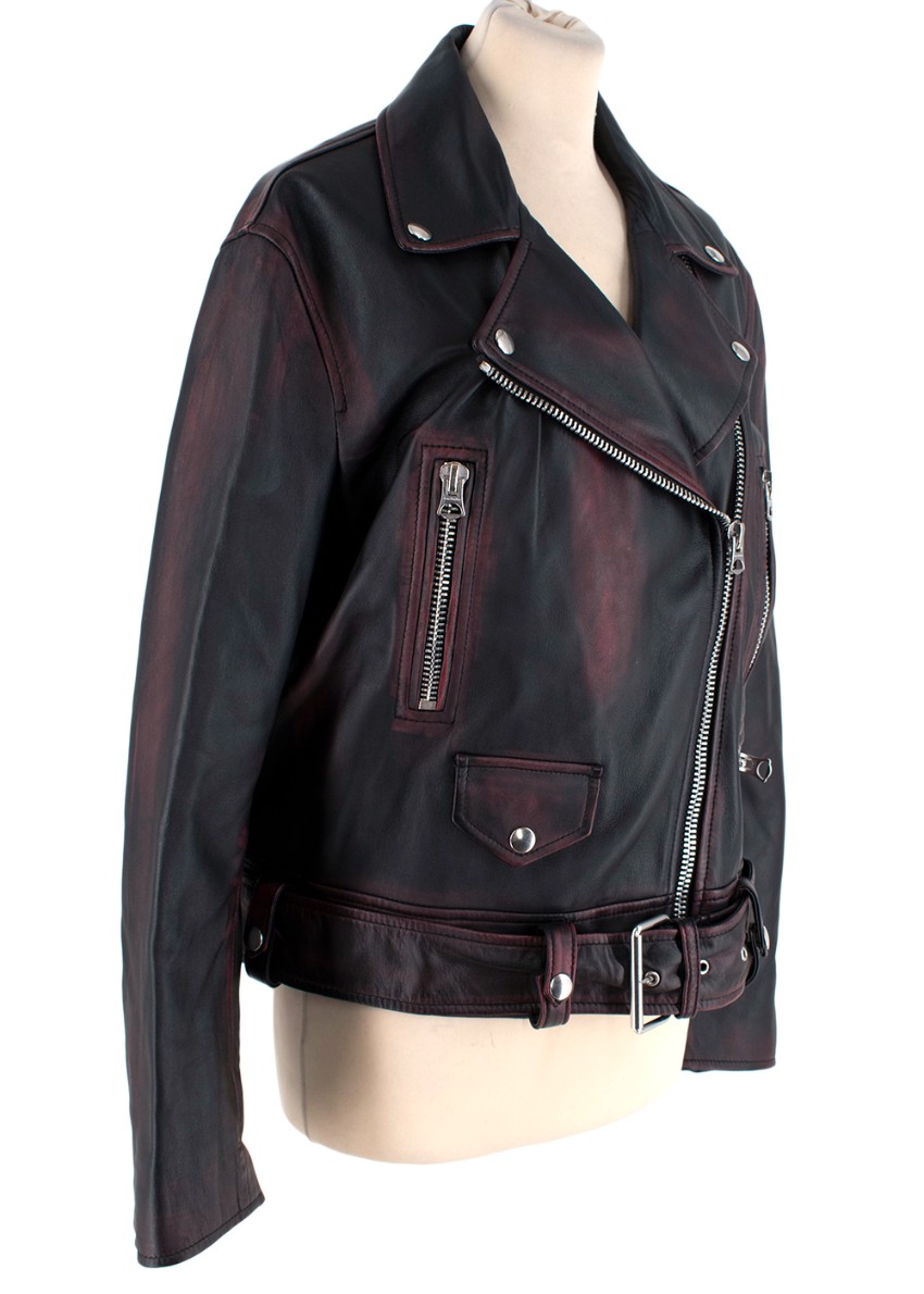 Preowned Acne Studios Black  Burgundy Merlyn 2 Tone Leather Jacket Size XS