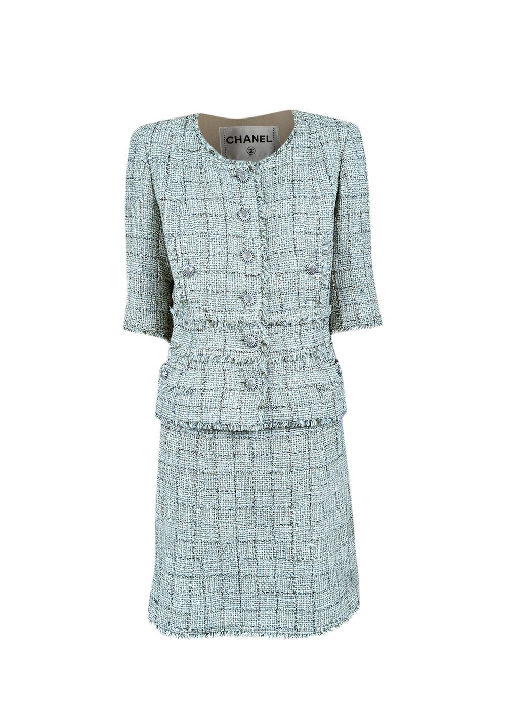 Chanel Tweed Jacket and Midi Skirt Set Size S beige